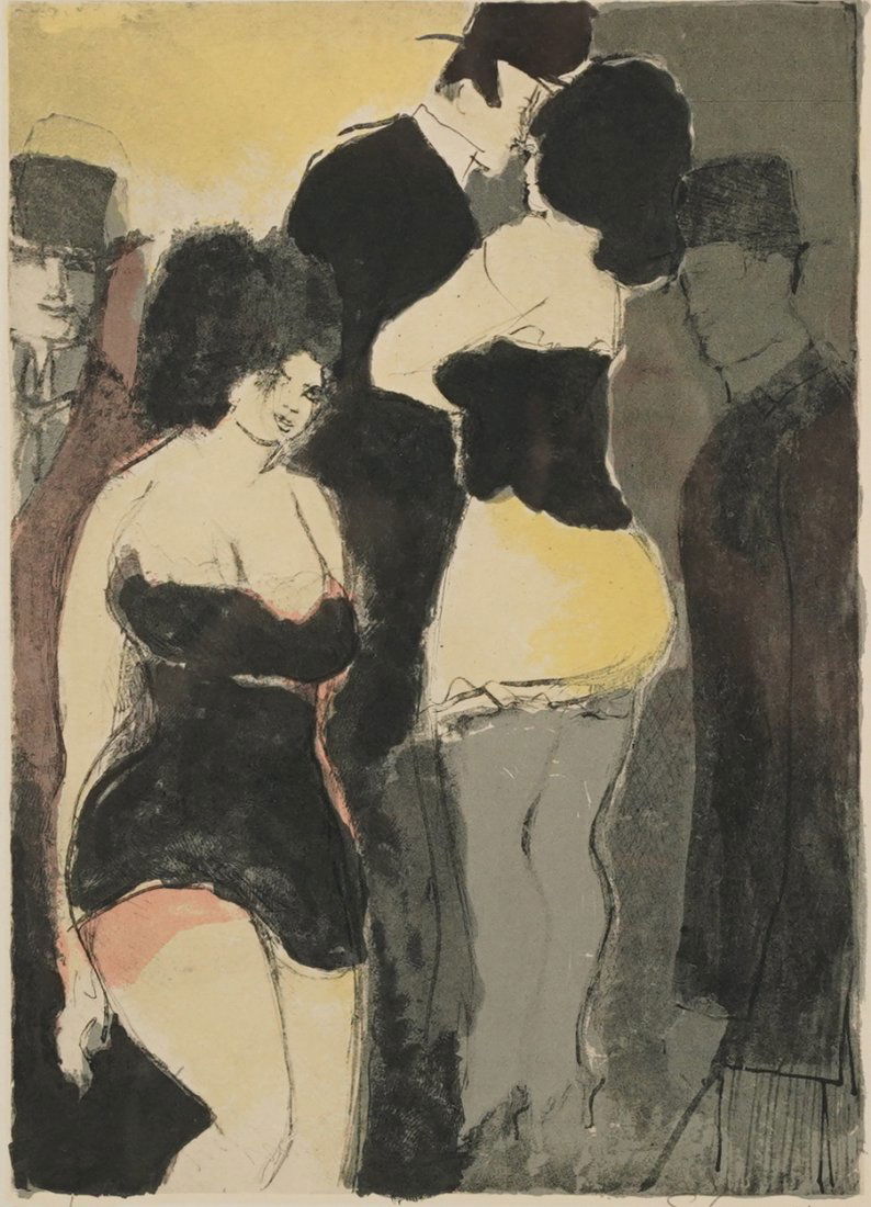 Schneuer, David. BROTHEL SCENE Original Serigraph Framed German Expressionist Print (1 of 5)