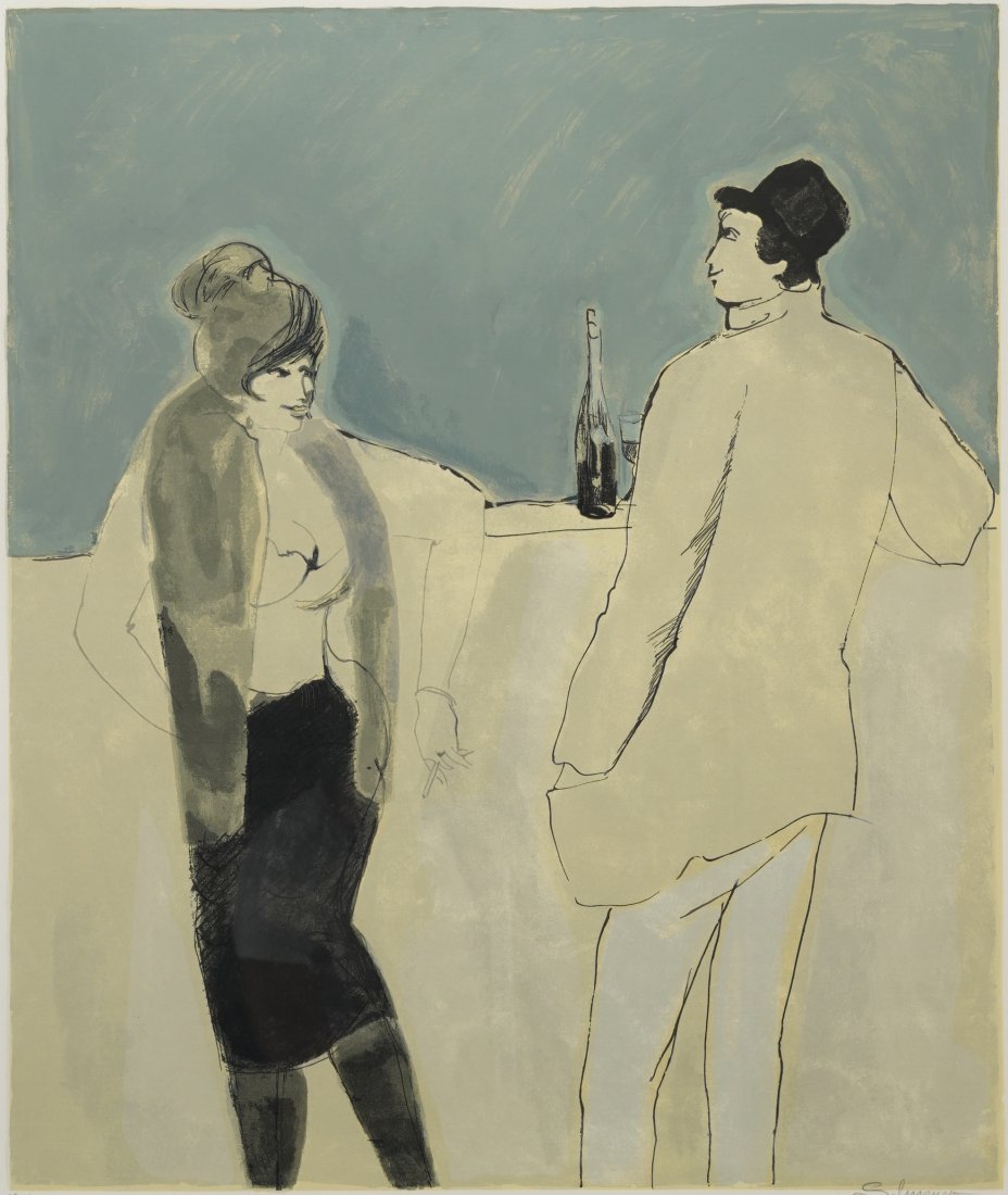 Schneuer, David. BAR SCENE Original Serigraph Framed German Expressionsit Print (1 of 3)