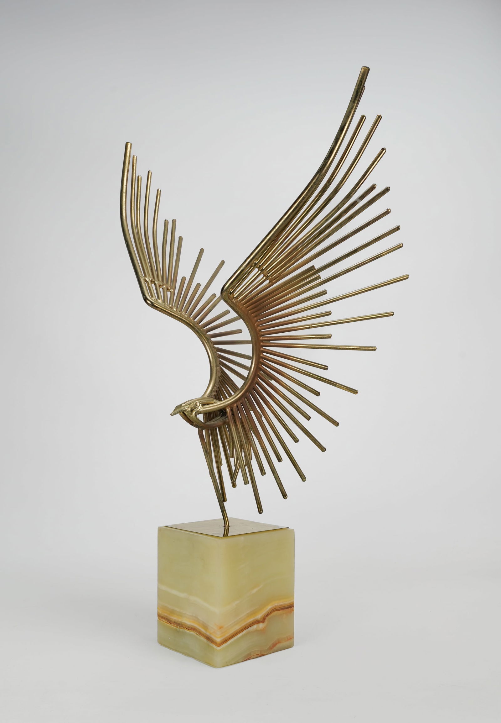 Jere, Curtis. BIRD IN FLIGHT Brass MCM Brutalist Sculpture on Onyx Plinth Base (1 of 5)