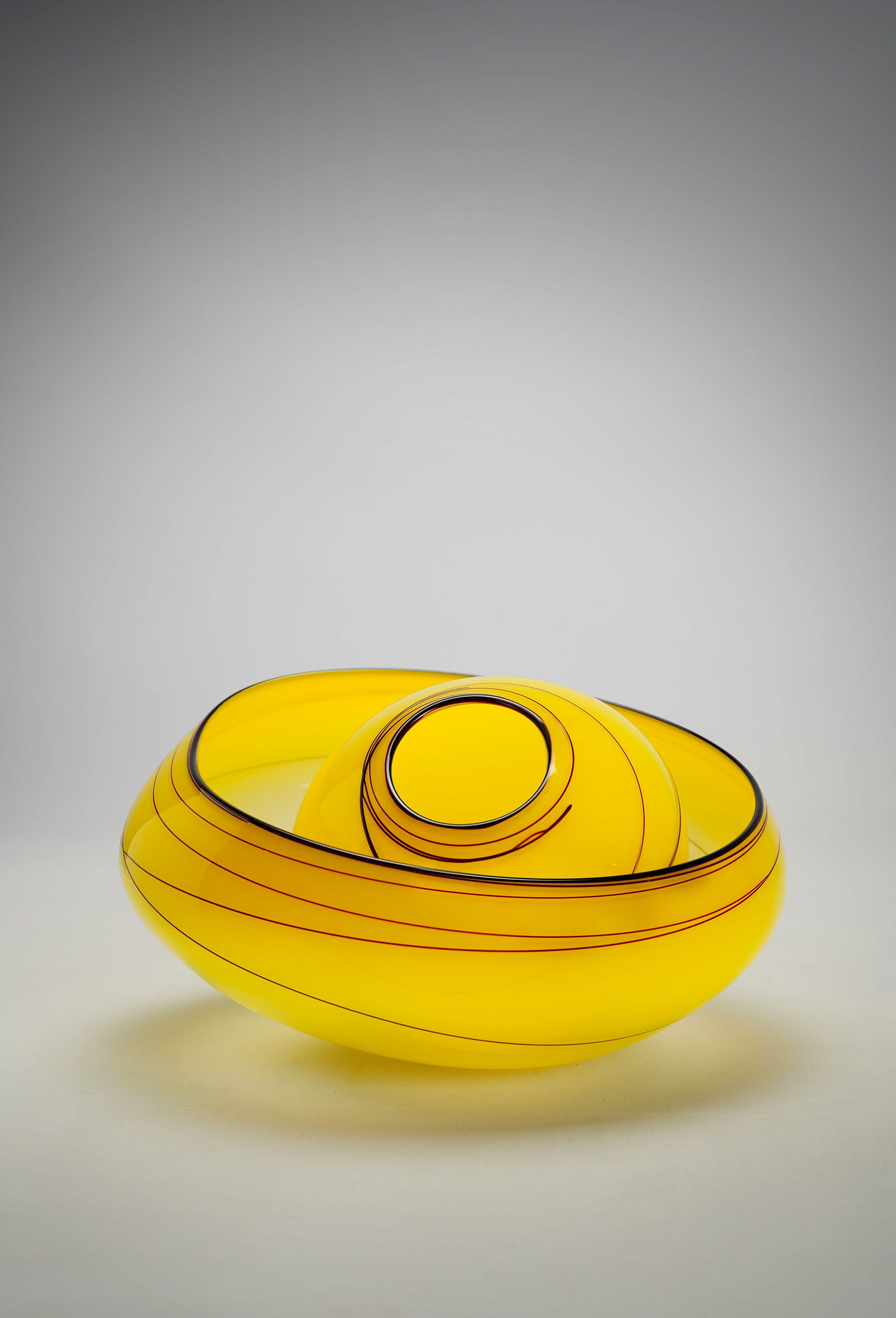Chihuly, Dale. Two-Piece Jasmine Yellow Art Glass Basket Set w/Oxblood Lip Original Sculpture (1 of 9)