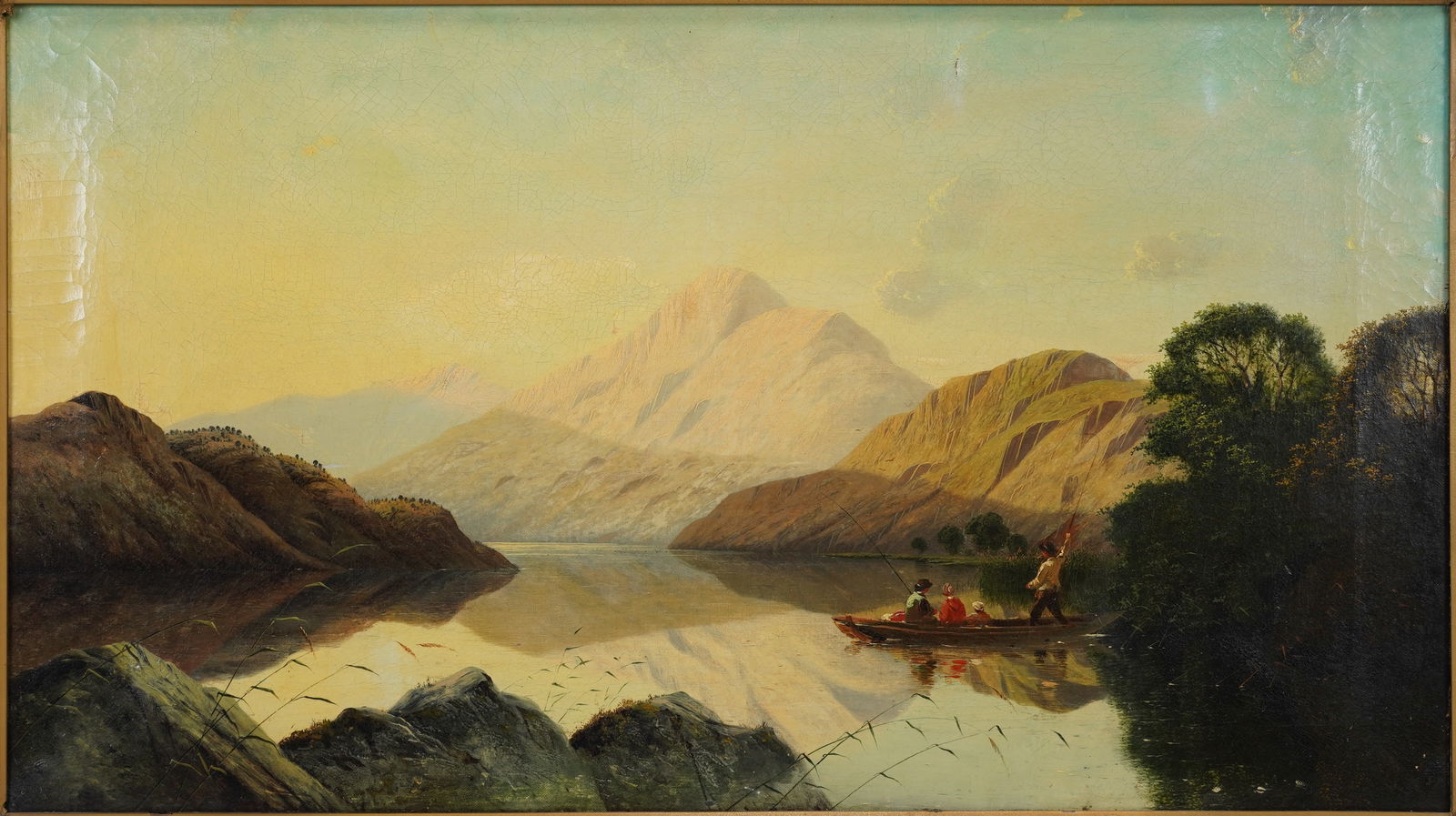 Boddington, Edwin Henry. AN AFTERNOON FISHING Framed Oil on Canvas Antique Painting (1 of 6)