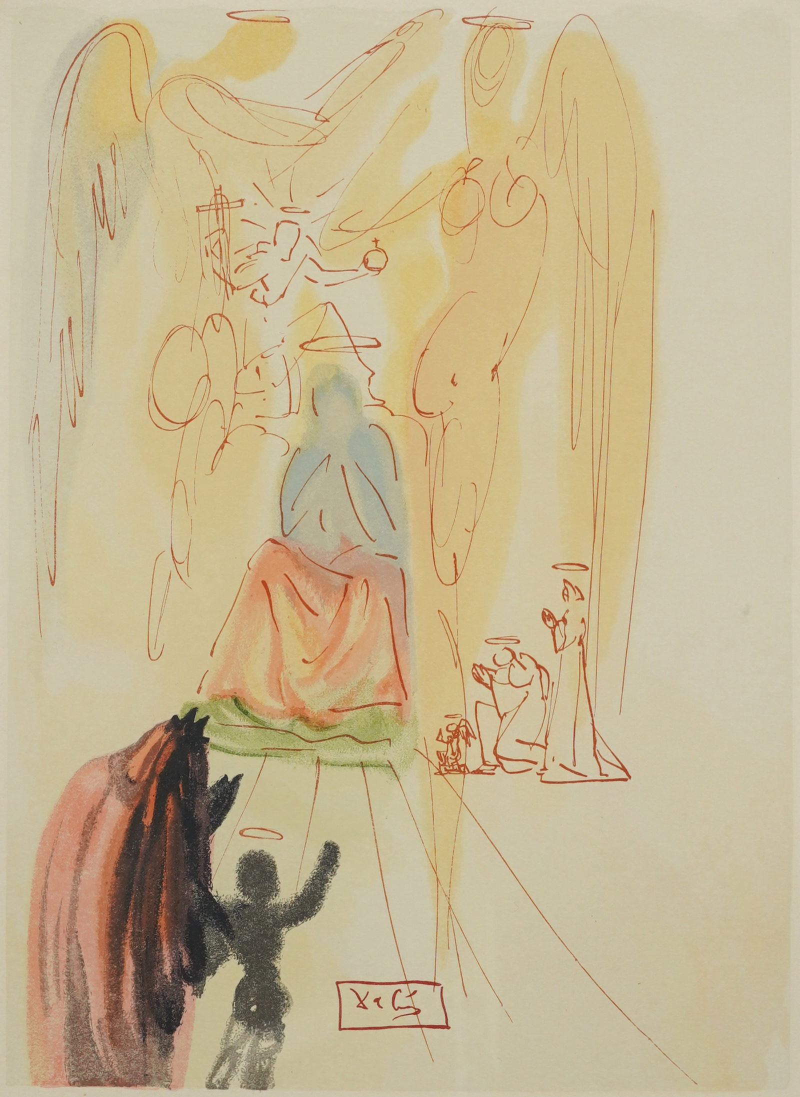 Dali, Salvador. DIVINE COMEDY Triumph of the Saints Signed Framed Woodcut Print (1 of 4)