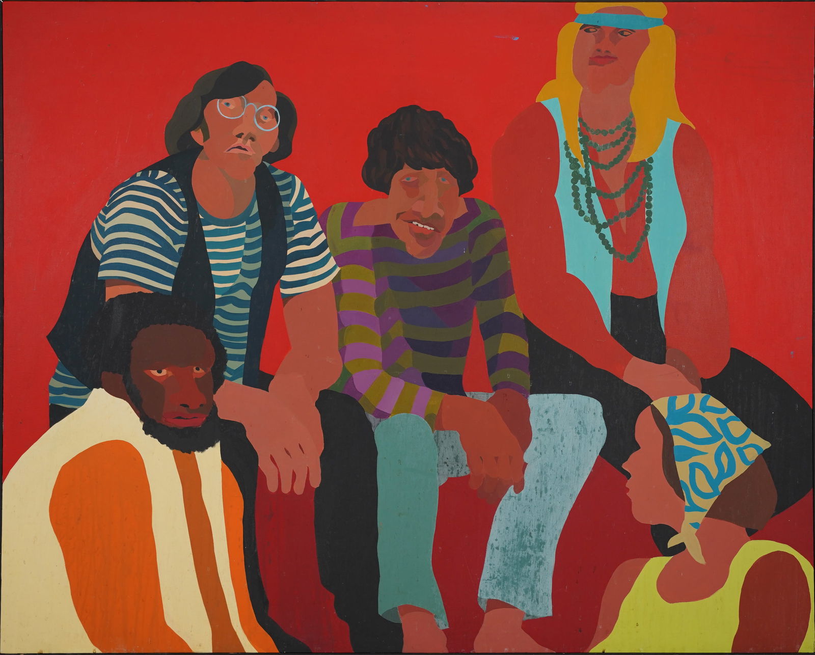 Colorful Sixties Pop Art Oil on Canvas MCM Painting of a Rock and Roll Hippy Band (1 of 4)