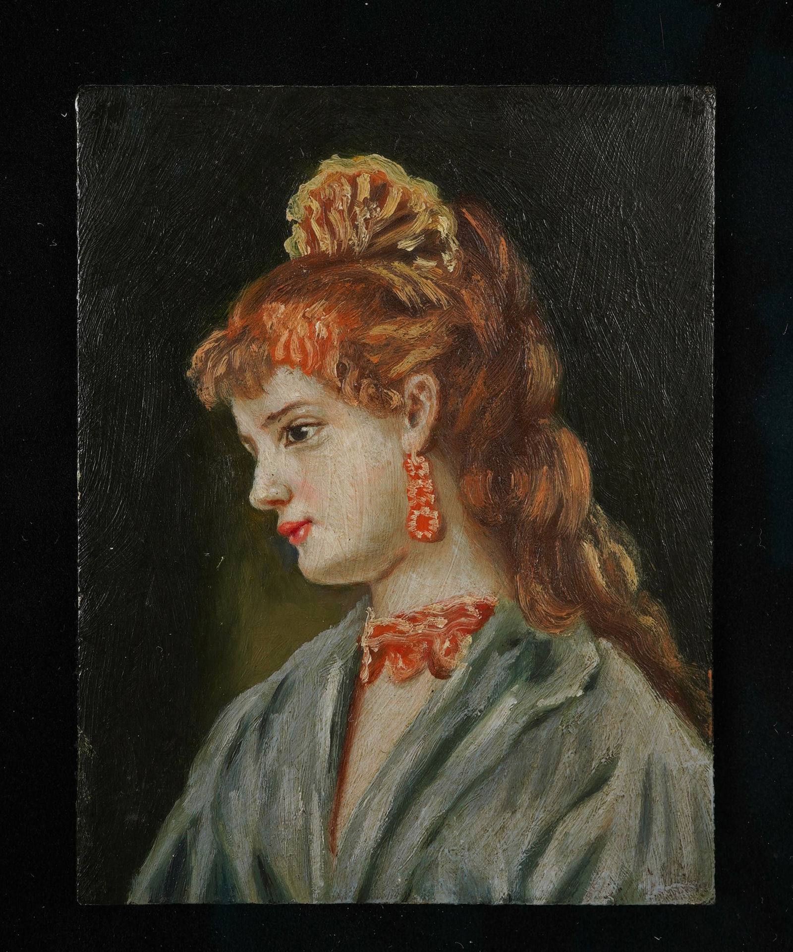 Portrait of a Woman in Blue Oil on Board Painting (1 of 4)