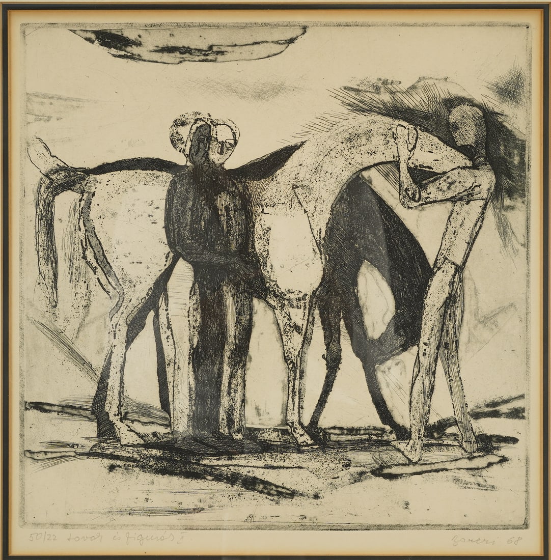 Artist Signed Horse and Three Figures Framed Print 22/50 (1 of 4)