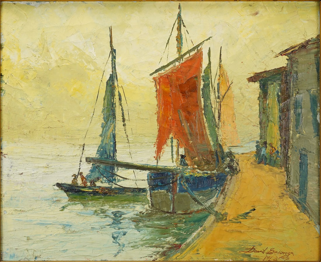 Signed Impasto Acrylic on Canvas SAILBOATS Framed MCM Painting (1 of 4)