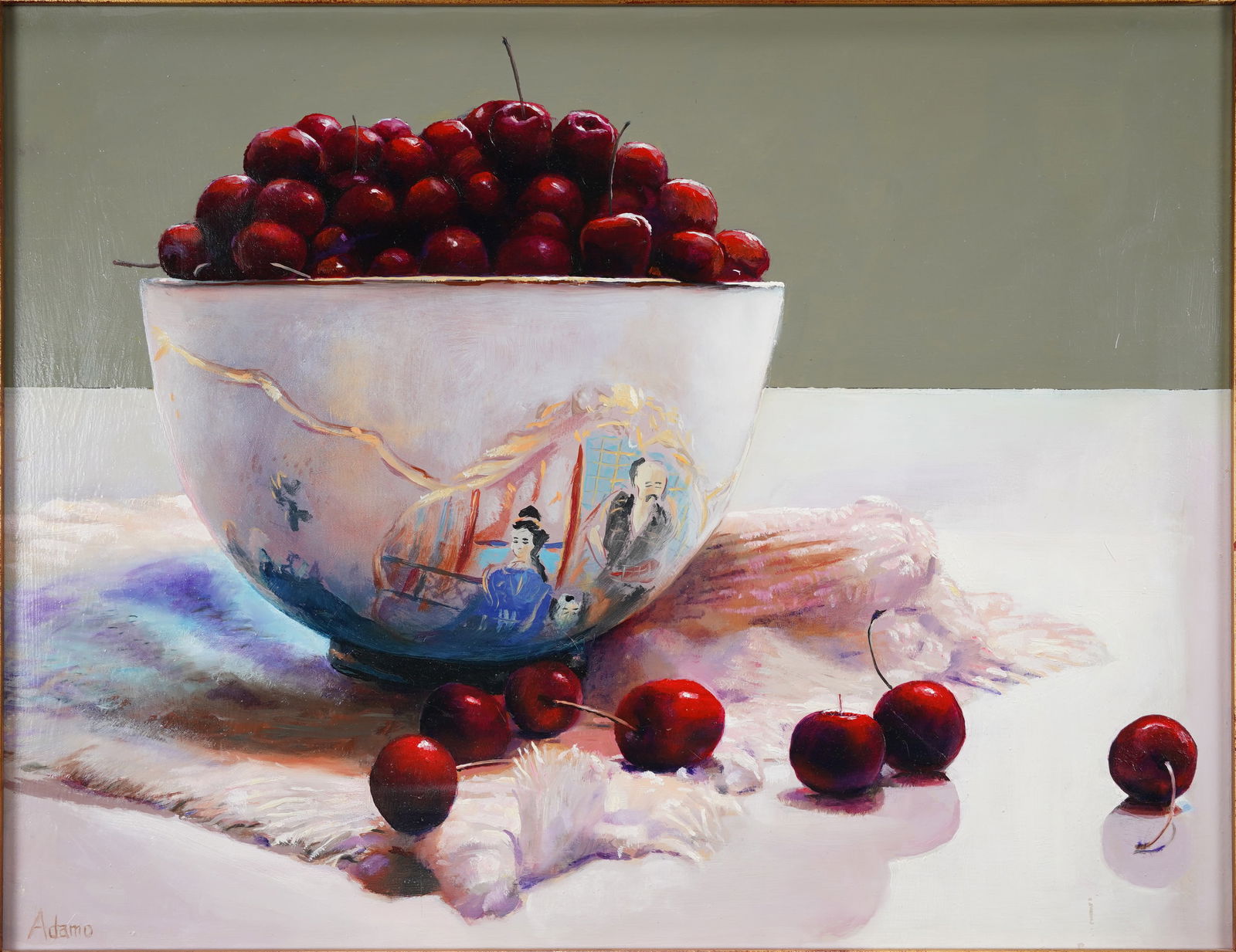 Artist Signed Oil on Masonite Still Life THE CHINESE BOWL Framed Painting (1 of 4)