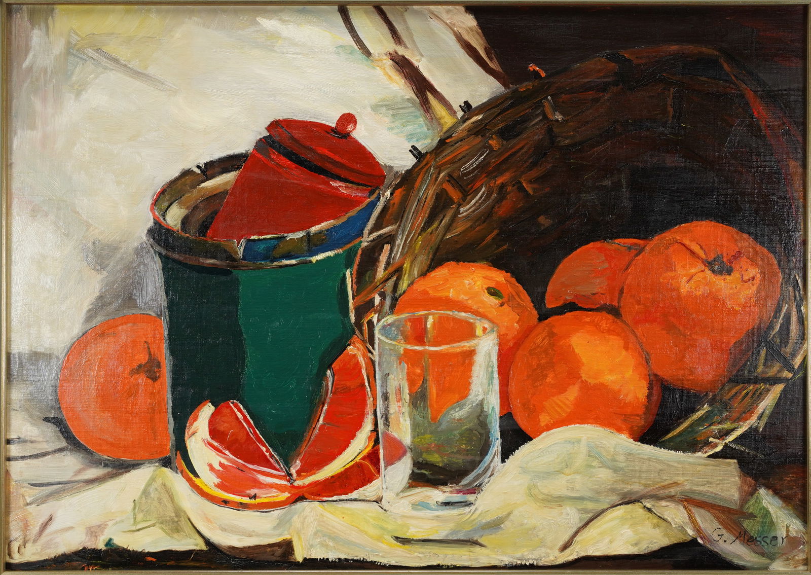 Artist Signed BASKET OF ORANGES Acrylic on Board Framed Still Life Painting (1 of 4)