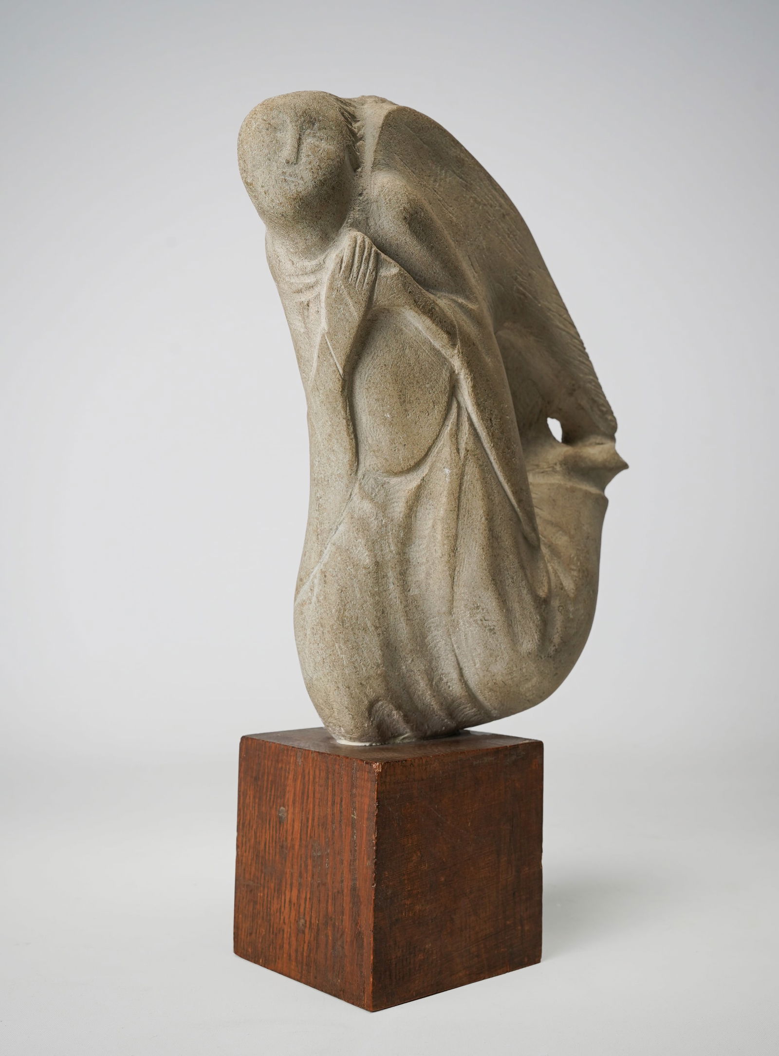 Artist Signed Carved Stone Angel Statue Sculpture on Plinth (1 of 7)