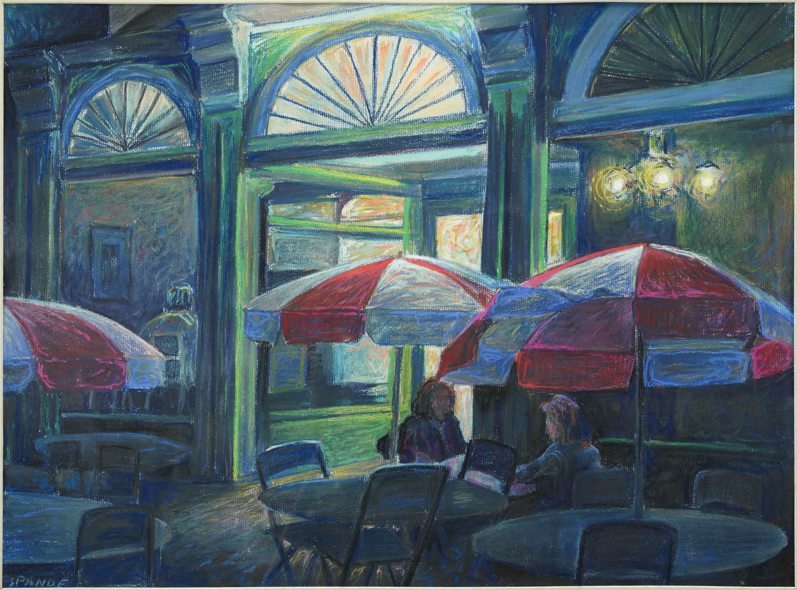 Spande, Thomas B. NIGHT CAFE Framed Oil Pastel Painting (1 of 4)