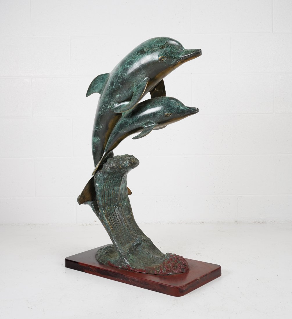 Large Bronze Outdoor Garden Sculpture TWO DOLPHINS ON A WAVE (1 of 7)