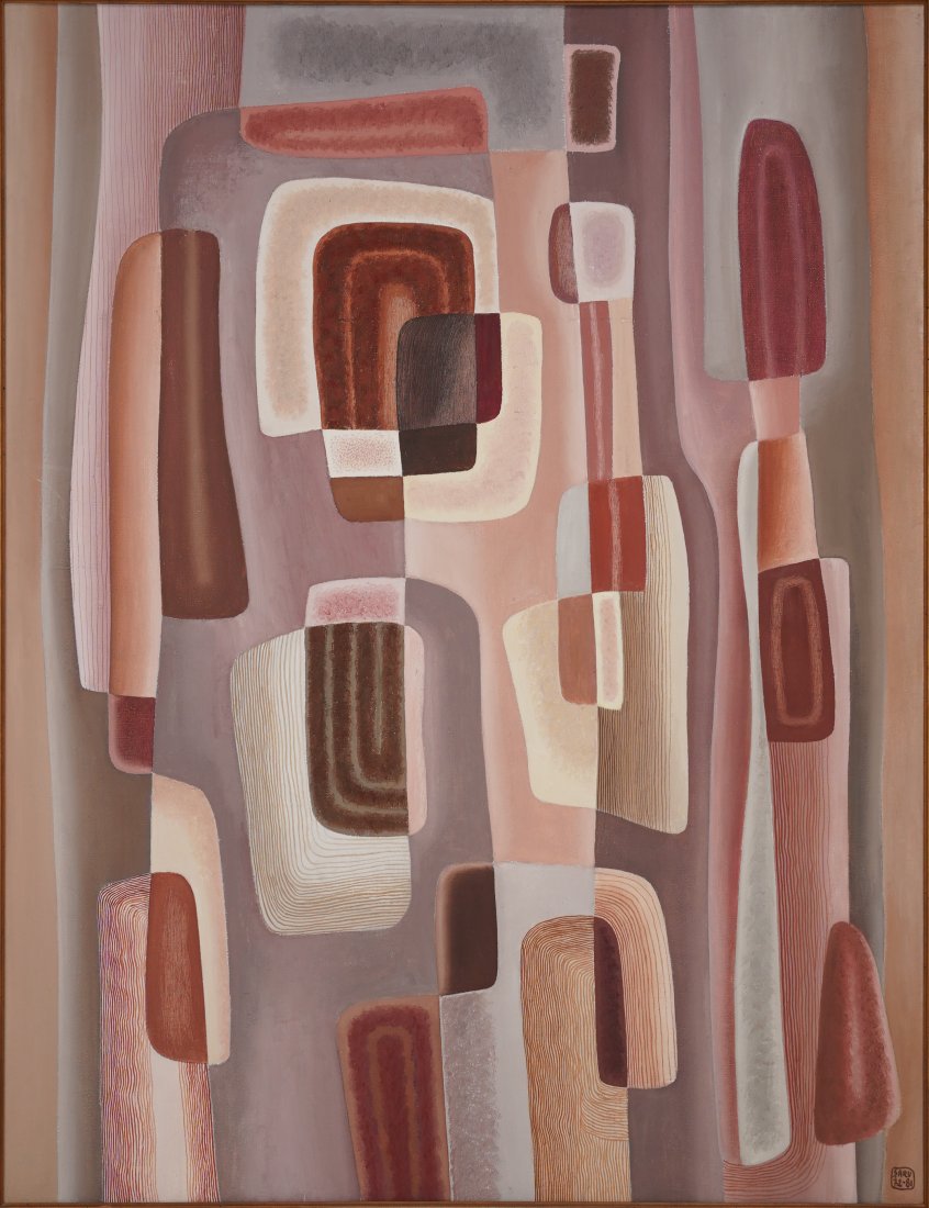 Saru, Gheorghe. Large Geometric Abstract Painting Framed Oil on Canvas (1 of 5)