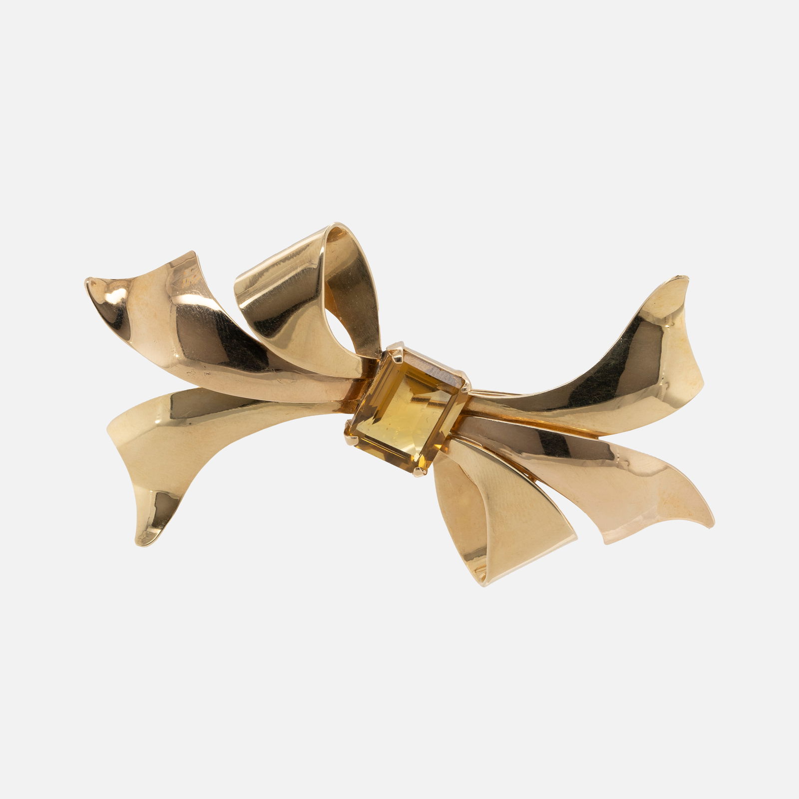 14K Yellow Gold & Citrine Gemstone Bow Tie Brooch Pin (1 of 4)