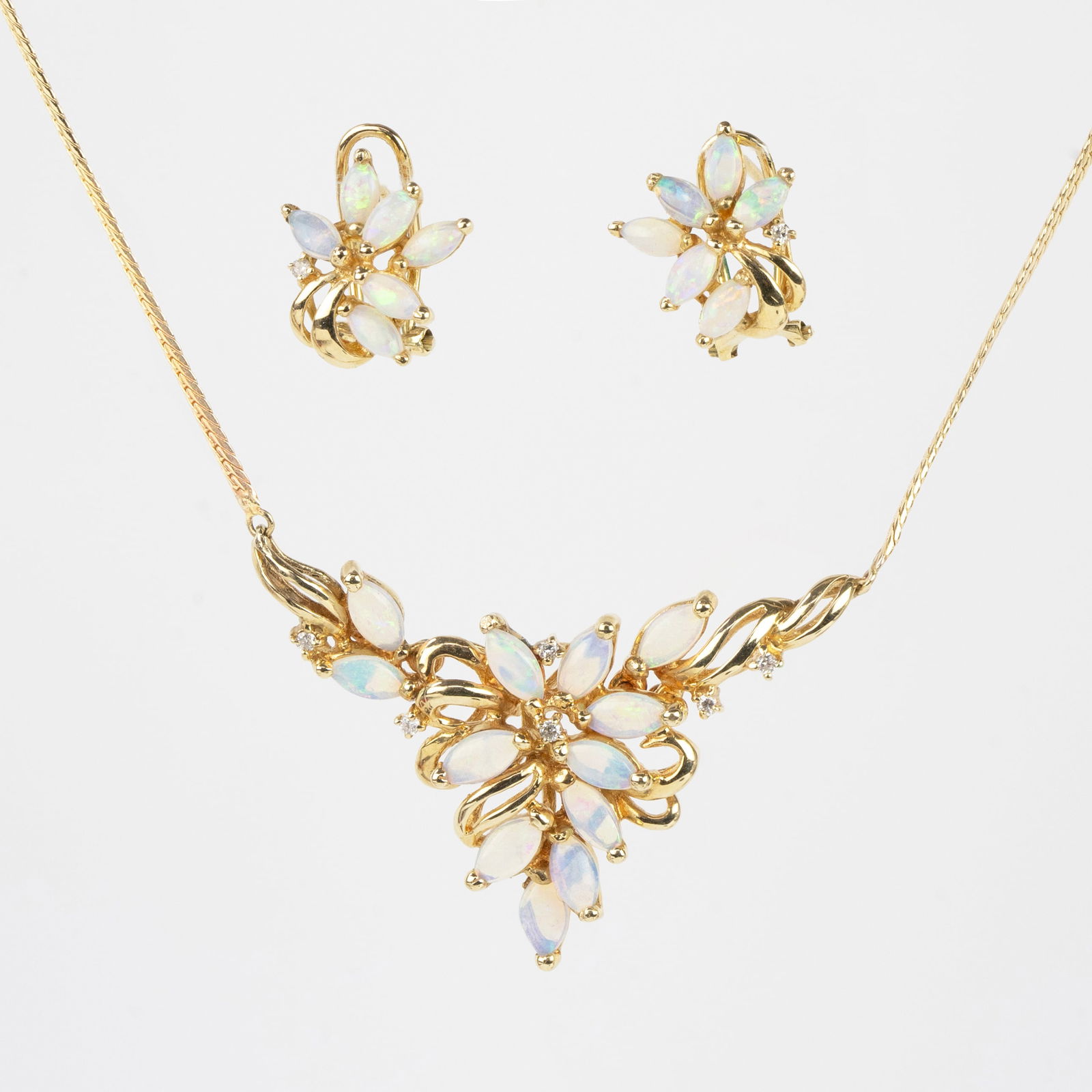 14K Yellow Gold & Opal Gemstone Necklace and Earrings Set (1 of 7)