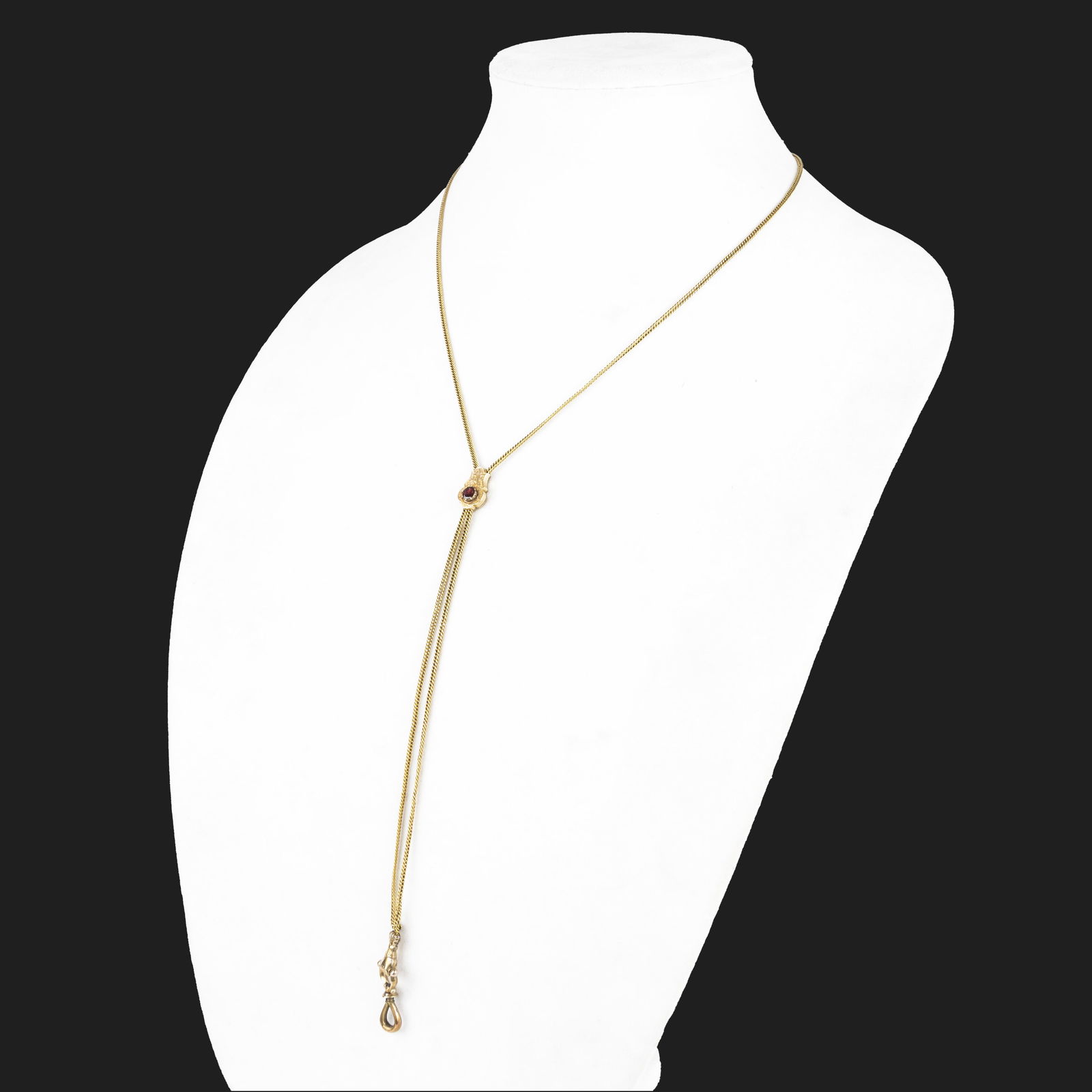 Antique Solid 10K Yellow Gold Figural Pocket Watch Chain w/Victorian Gemstone Slide (1 of 2)