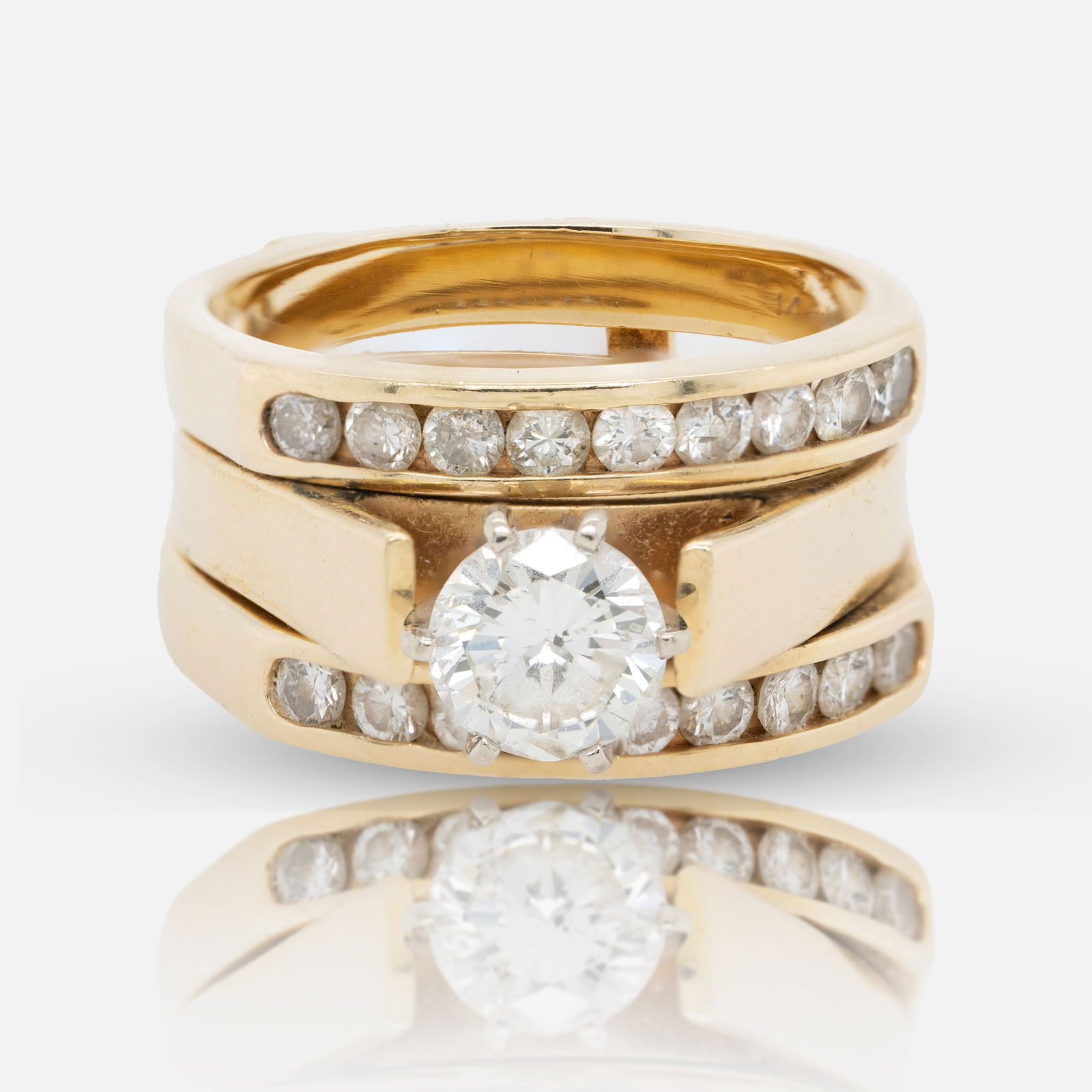 14K Yellow Gold 1 Ct Diamond Solitaire Wedding Band Set Sz: 8 (1 of 4)