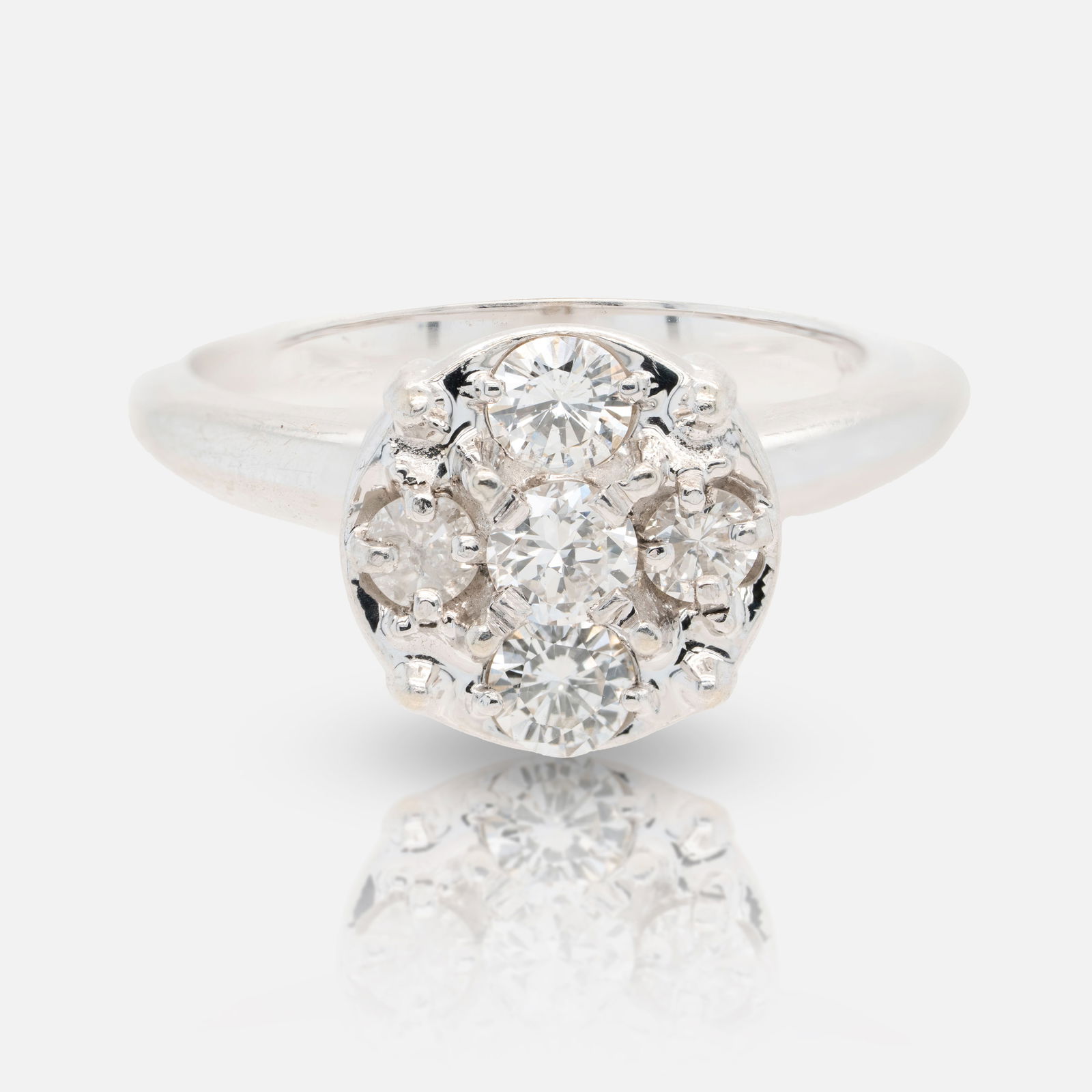 14K White Gold Five-Stone Diamond Cluster Engagement Ring 1 tcw Sz: 6.75 (1 of 7)