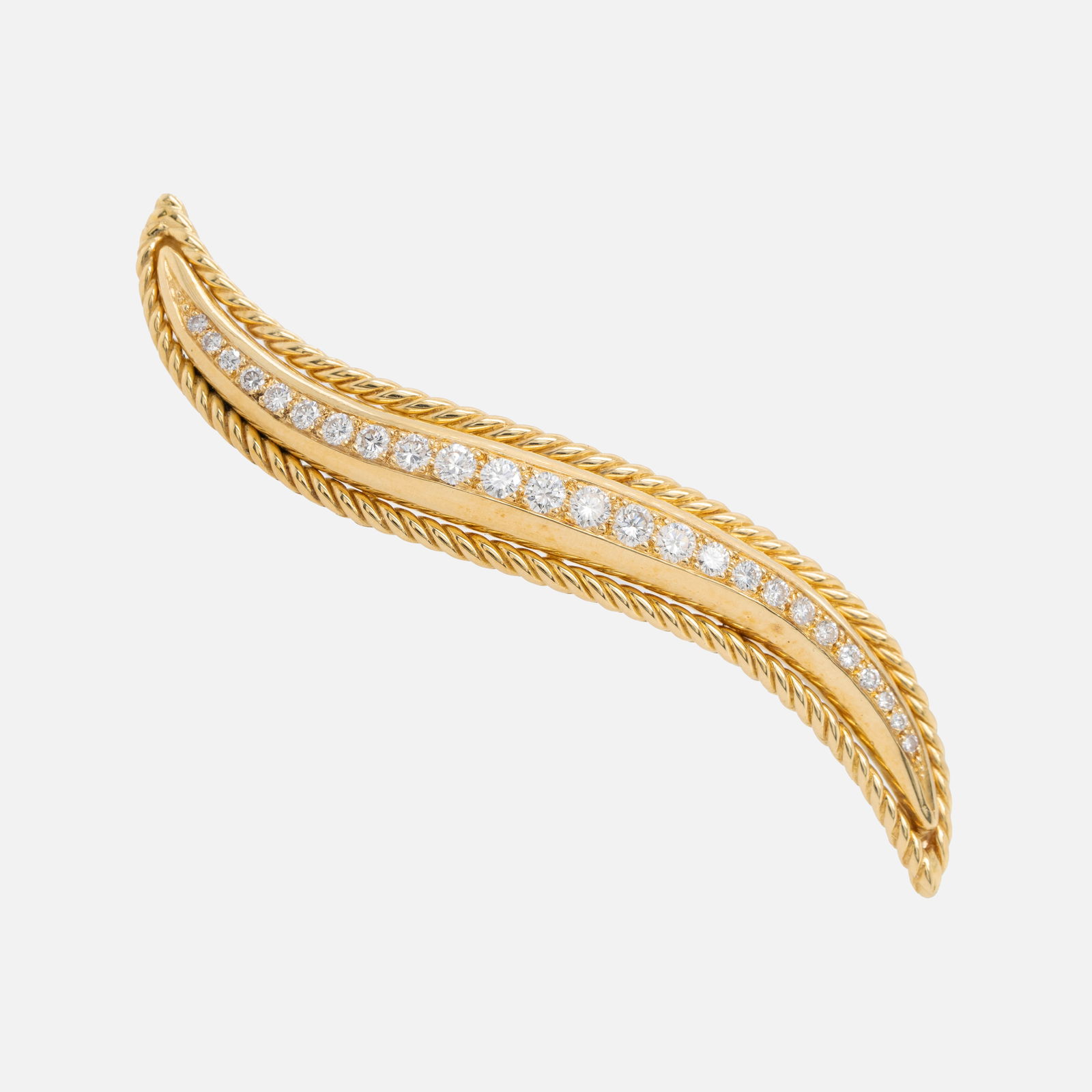 18K Yellow Gold Twenty-Five Diamond Feather Pin Brooch 2 tcw (1 of 3)