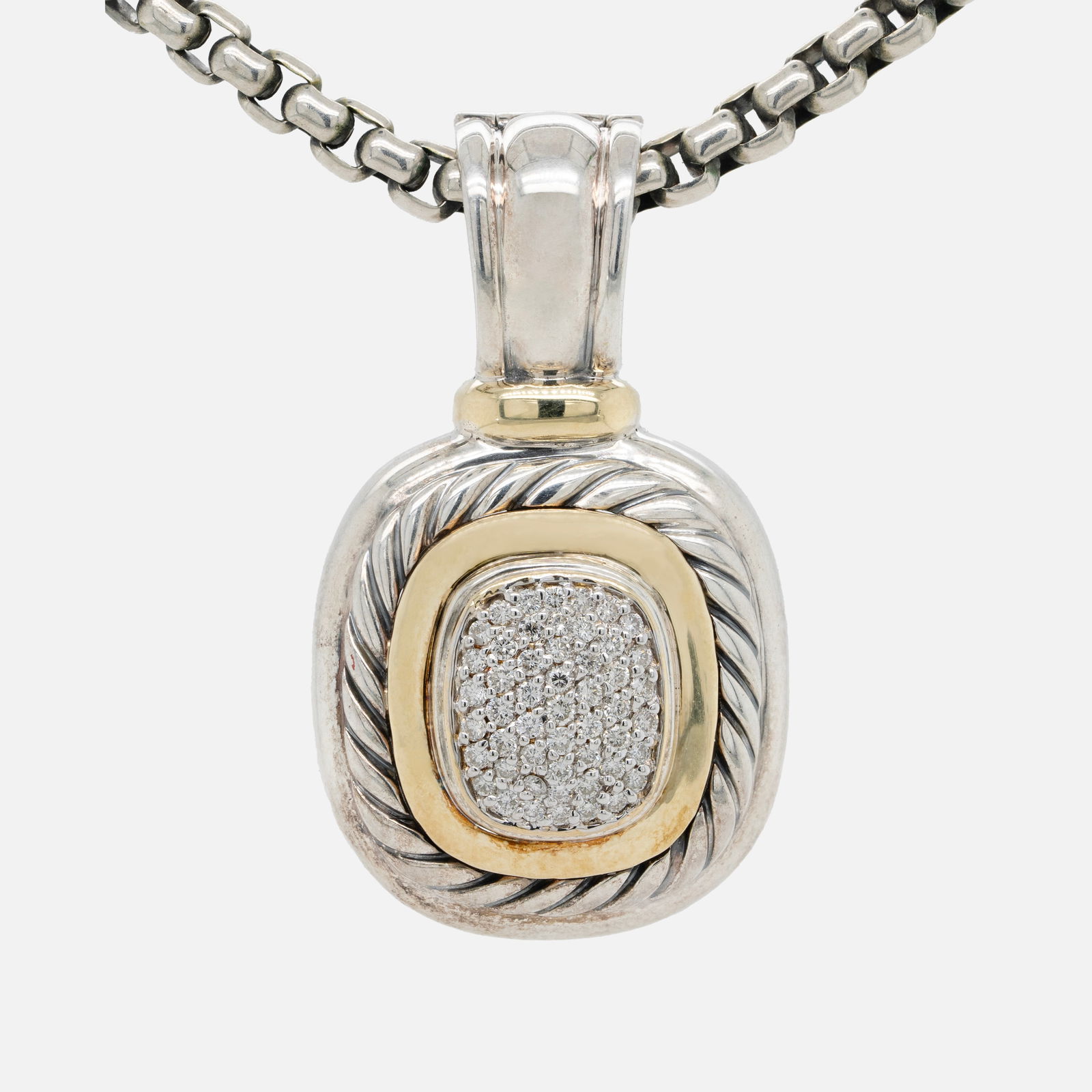 David Yurman Sterling Silver 18K Yellow Gold & Diamond Pave Albion Cable Pendant Necklace (1 of 2)