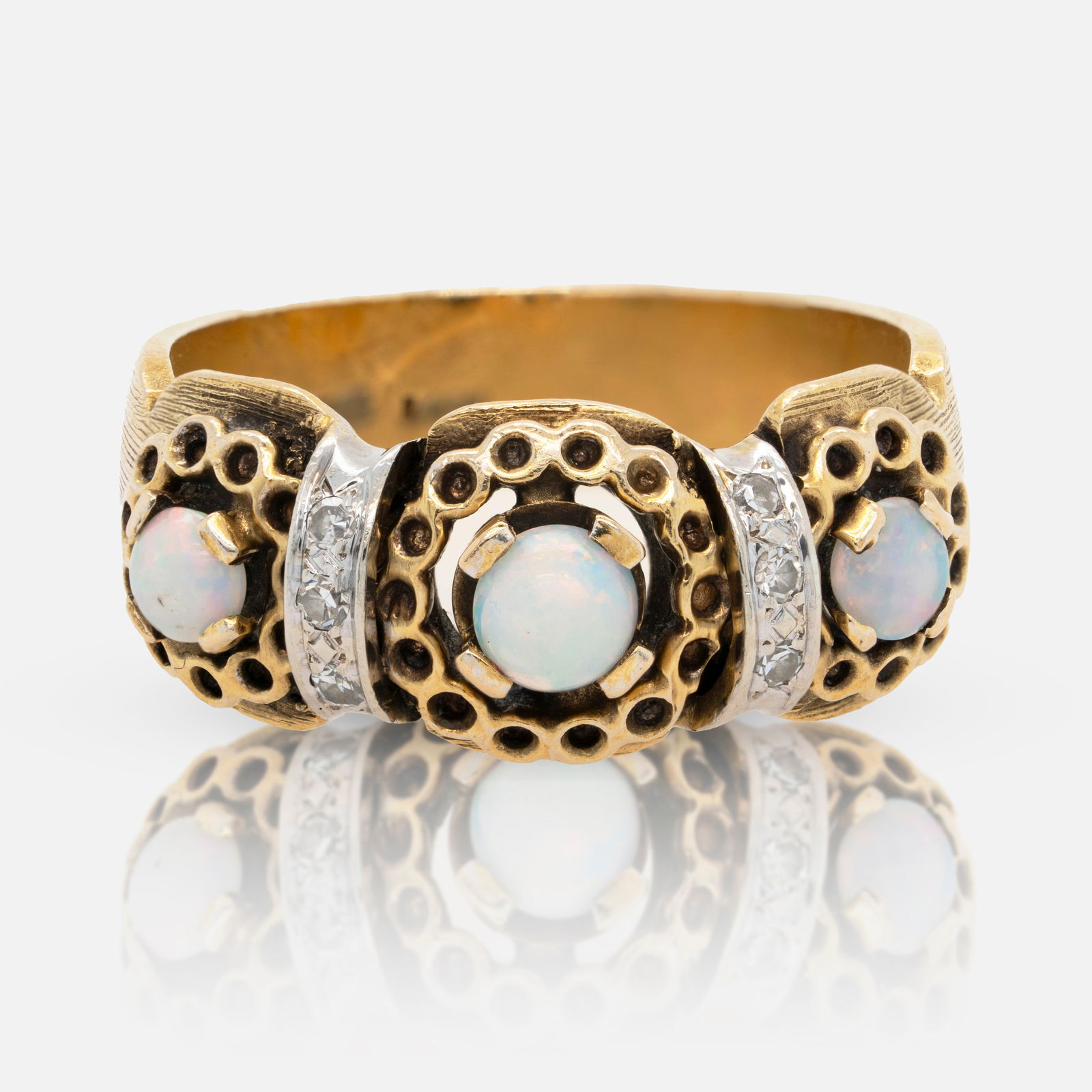 14K Yellow Gold Opal & Diamond Cocktail Ring by FJG Sz 7 (1 of 6)