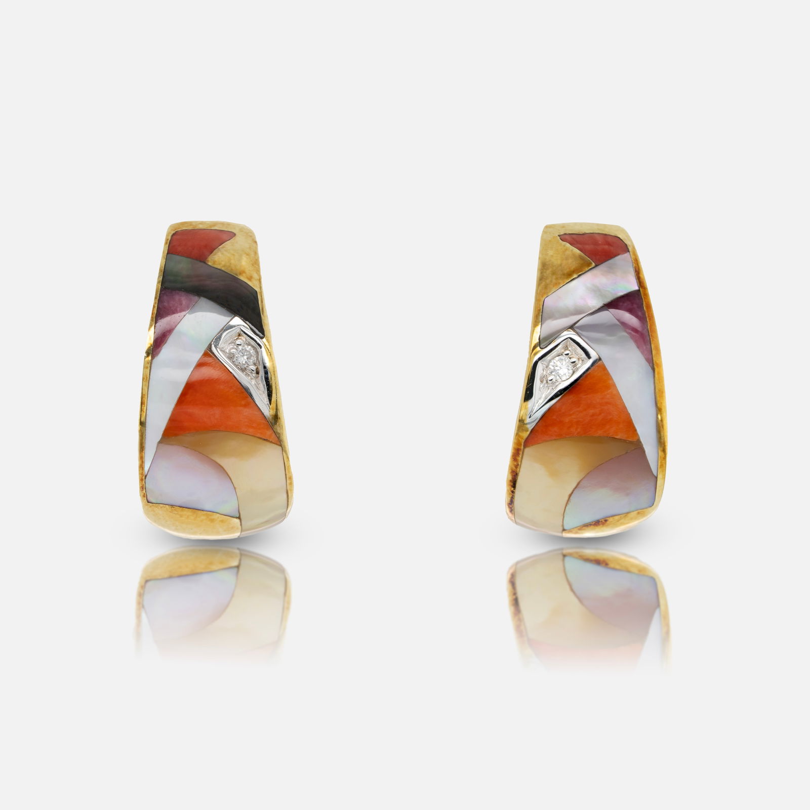 Asch Grossbardt 14K Yellow Gold Earrings w/Semi-Stone Inlay and Diamond Accents (1 of 2)