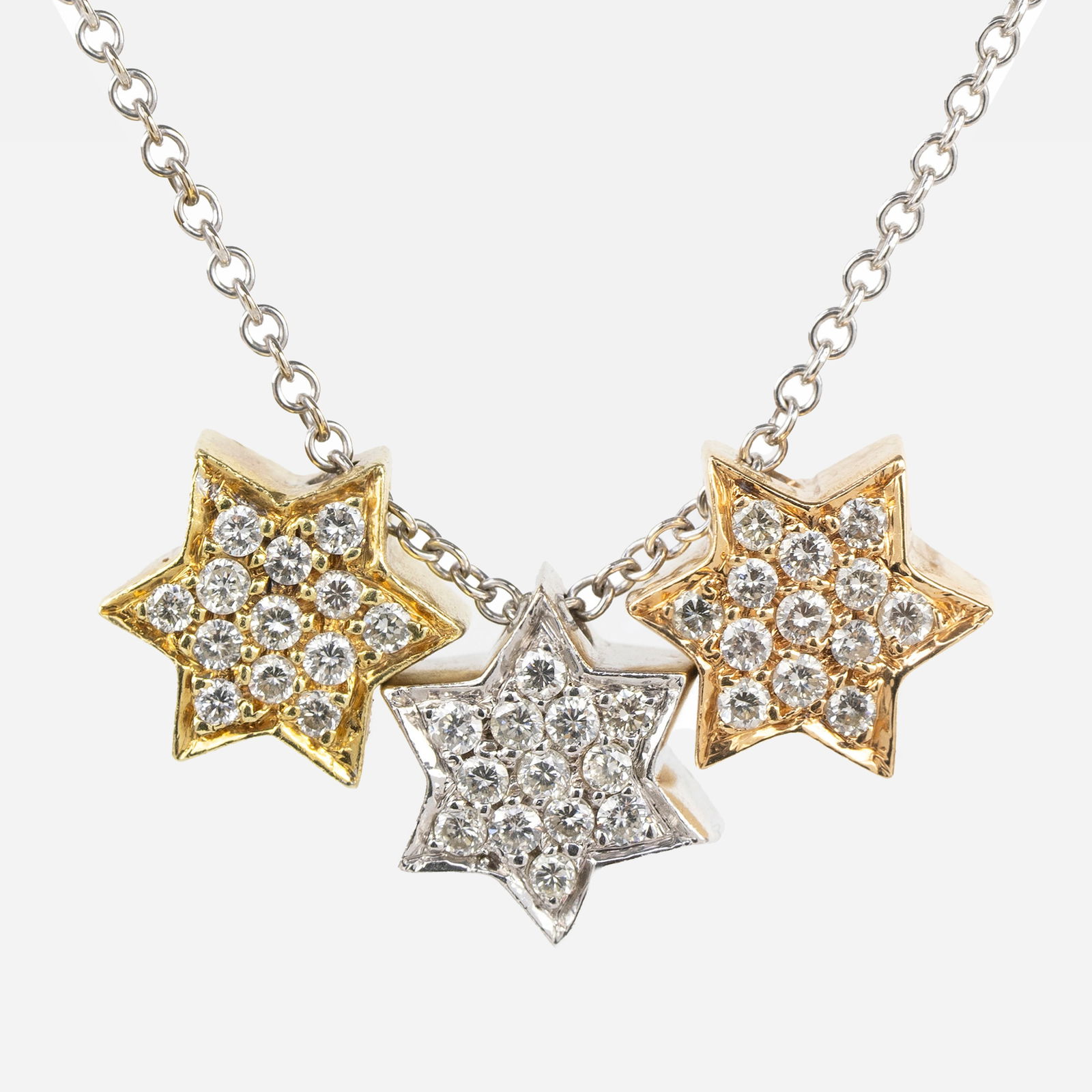 18K Yellow and White Gold Italian Triple Star of David Diamond Pendant Necklace (1 of 6)