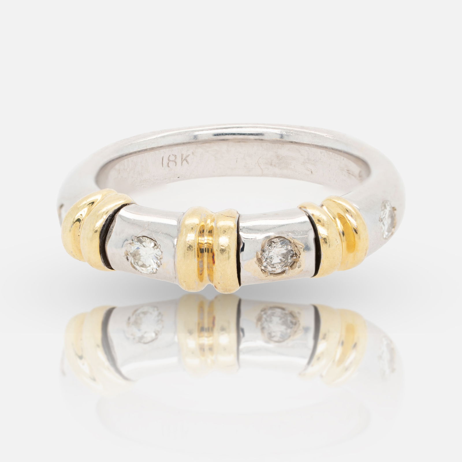 18K Yellow and White Gold 4 Stone Diamond Band Ring Sz 6.5 (1 of 4)