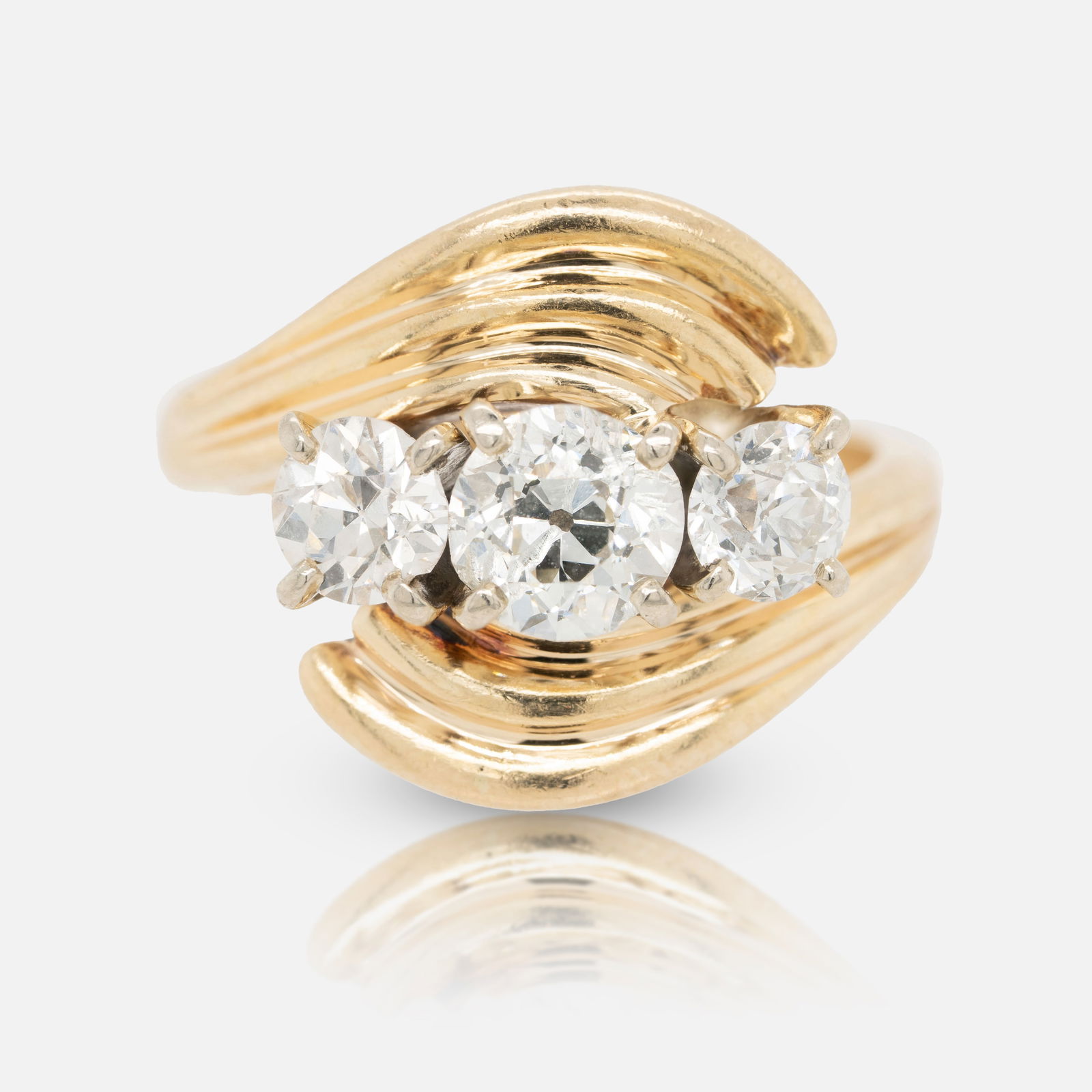 14K Yellow Gold Three-Stone Diamond Ring 1.25 tcw Sz. 5 1/4 (1 of 6)