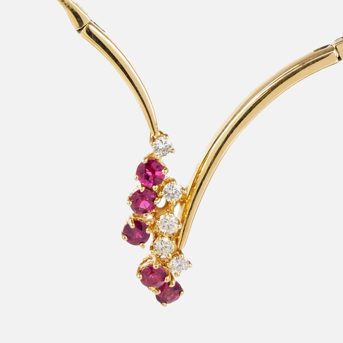 14K Yellow Gold 18" Yoke Gemstone Necklace w/Rubies and Diamonds (1 of 3)