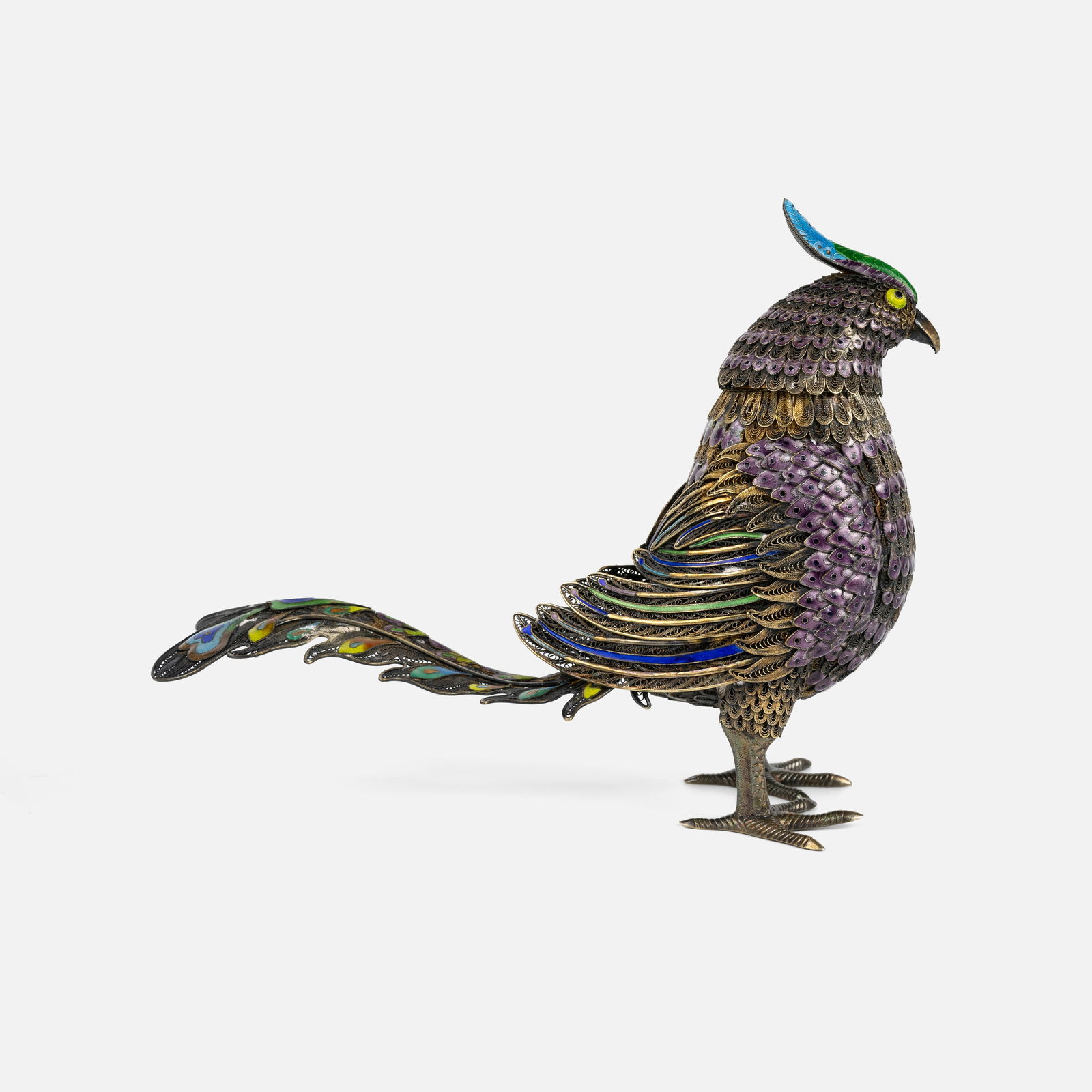 Antique Art Nouveau Gilt Silver Enamel Filigree Pheasant Bird Standing Box (1 of 10)