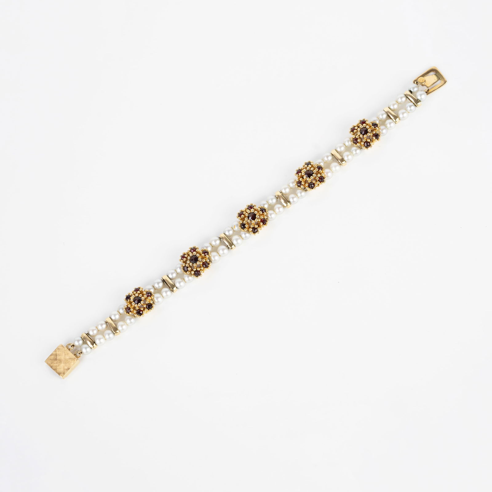 14K Yellow Gold Double Strand Pearl and Garnet Bracelet by Lucien Piccard (1 of 3)