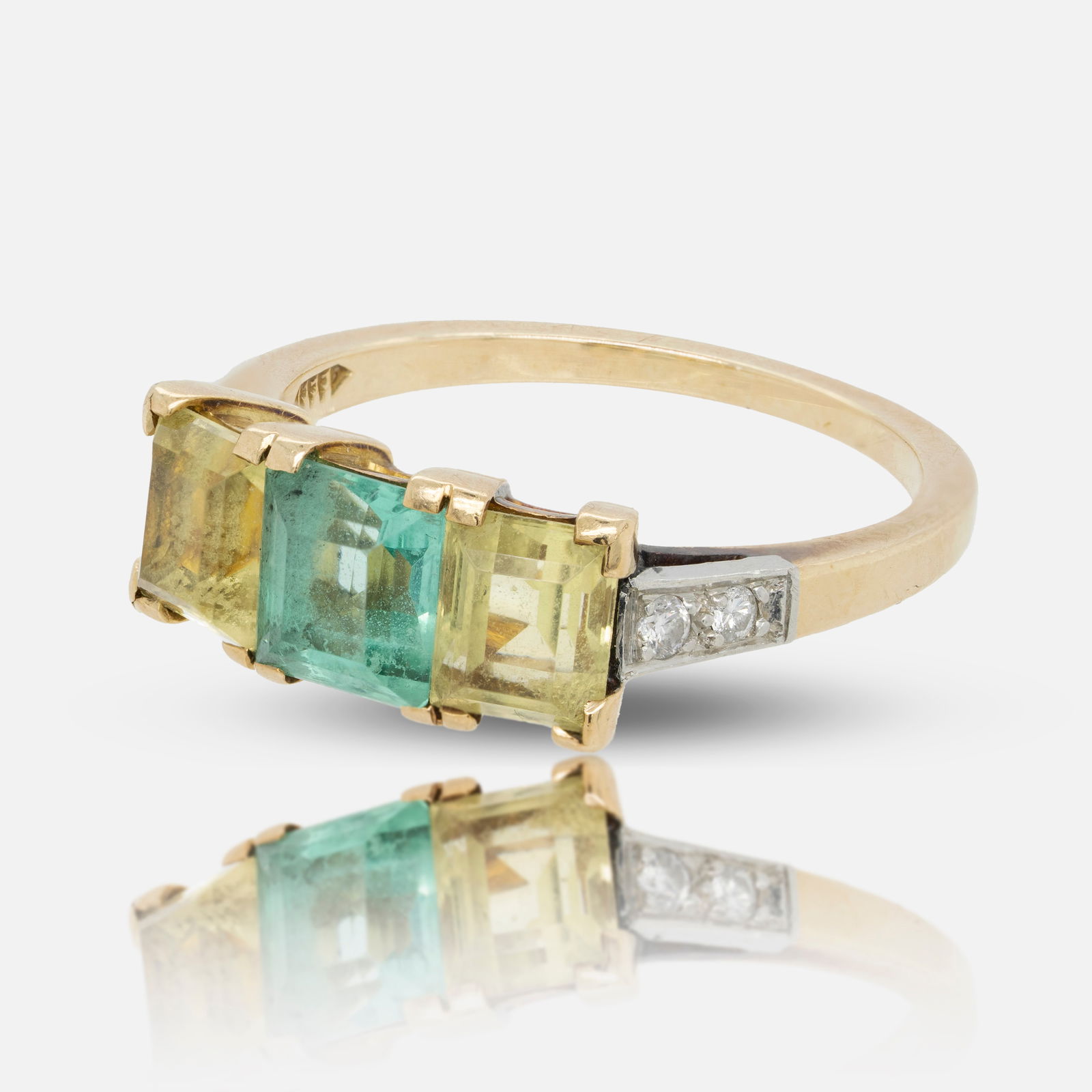 14K Yellow Gold and Emerald Citrine and Diamond Gemstone Cocktail Ring Sz 6 (1 of 4)
