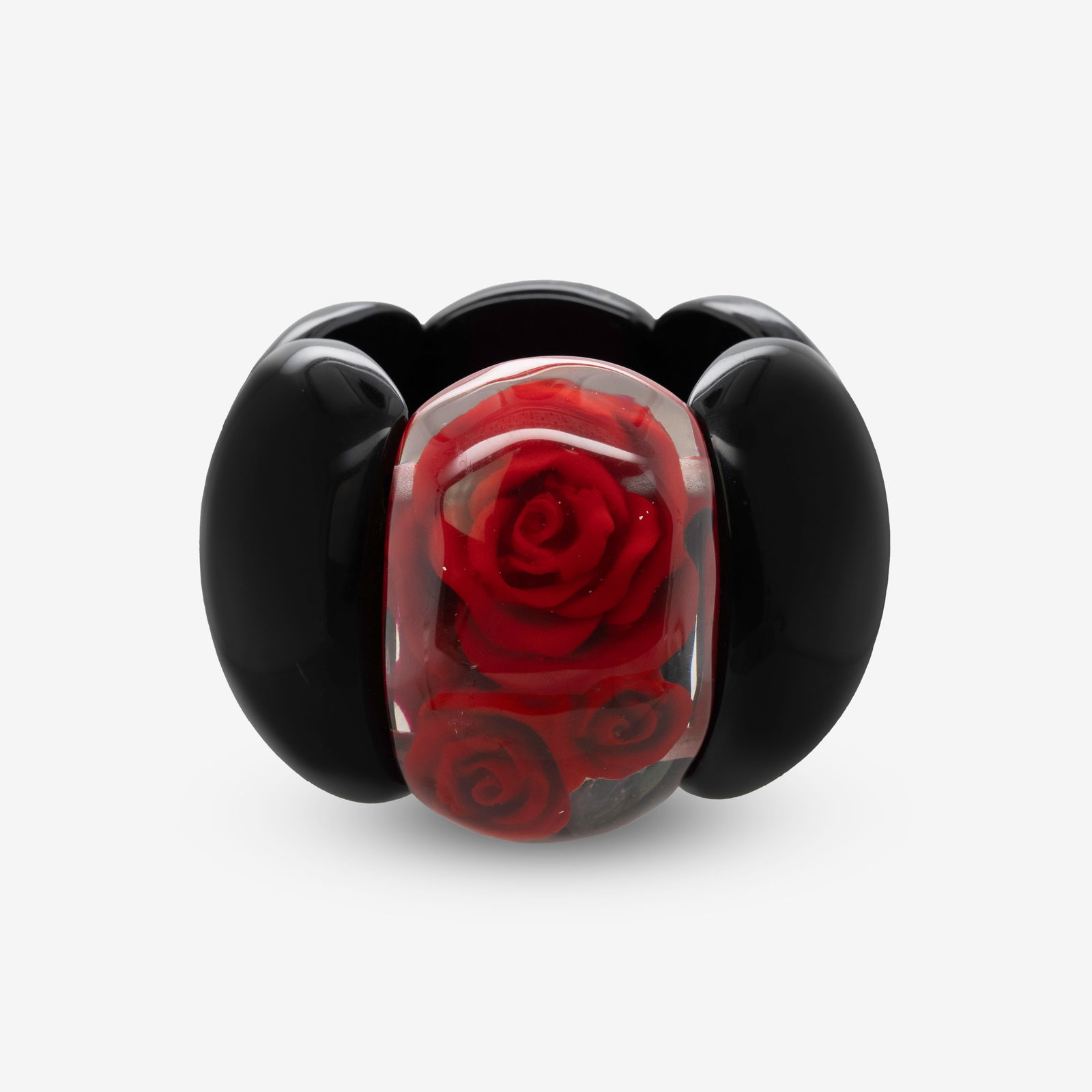 Artist Signed Lucite Sectional Link Acrylic Rose MCM Stretch Bracelet (1 of 1)