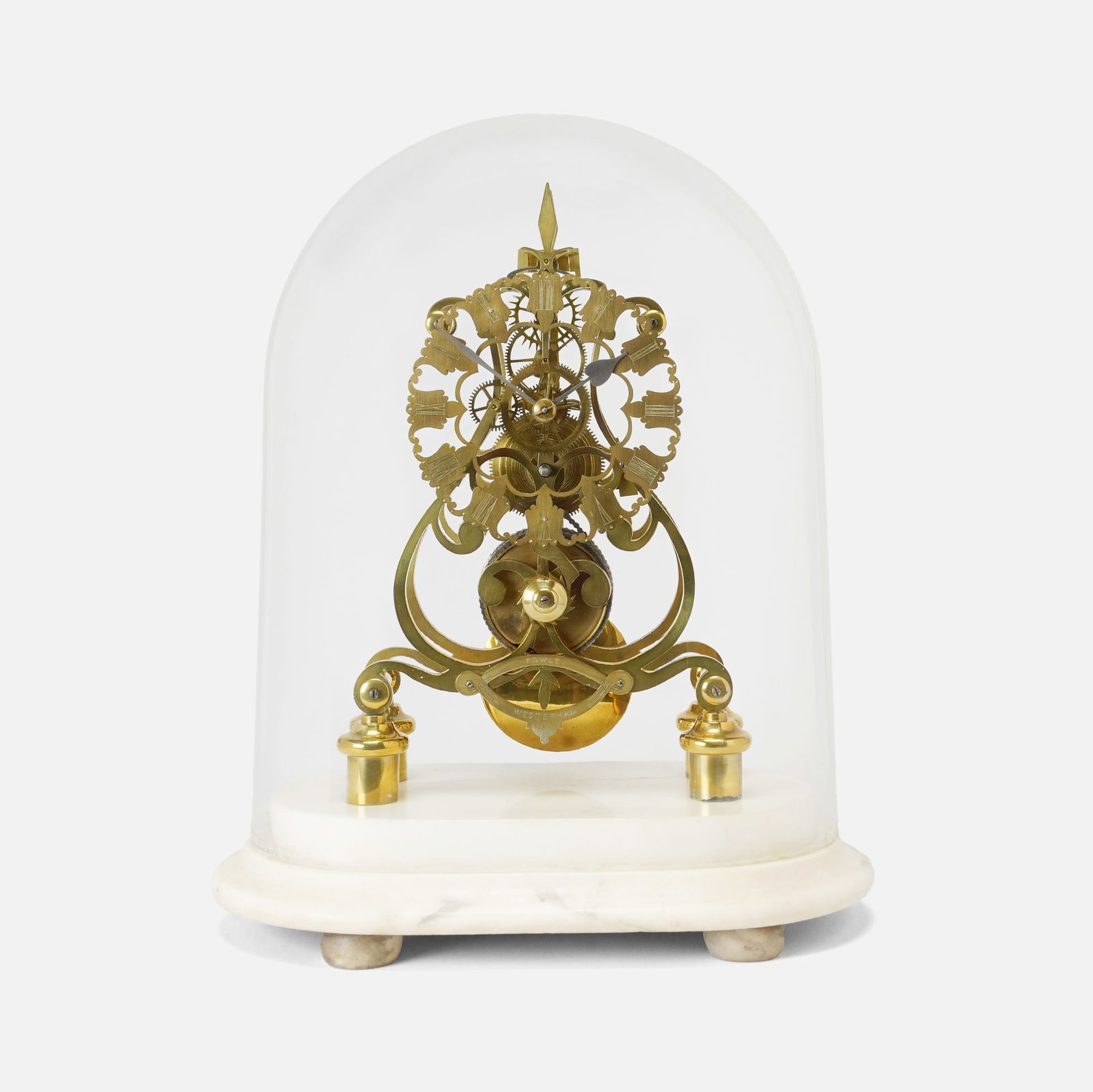 Antique English Brass Fusee Skeleton Clock by Fowle of Westerham w/Glass Dome & Marble Base (1 of 10)