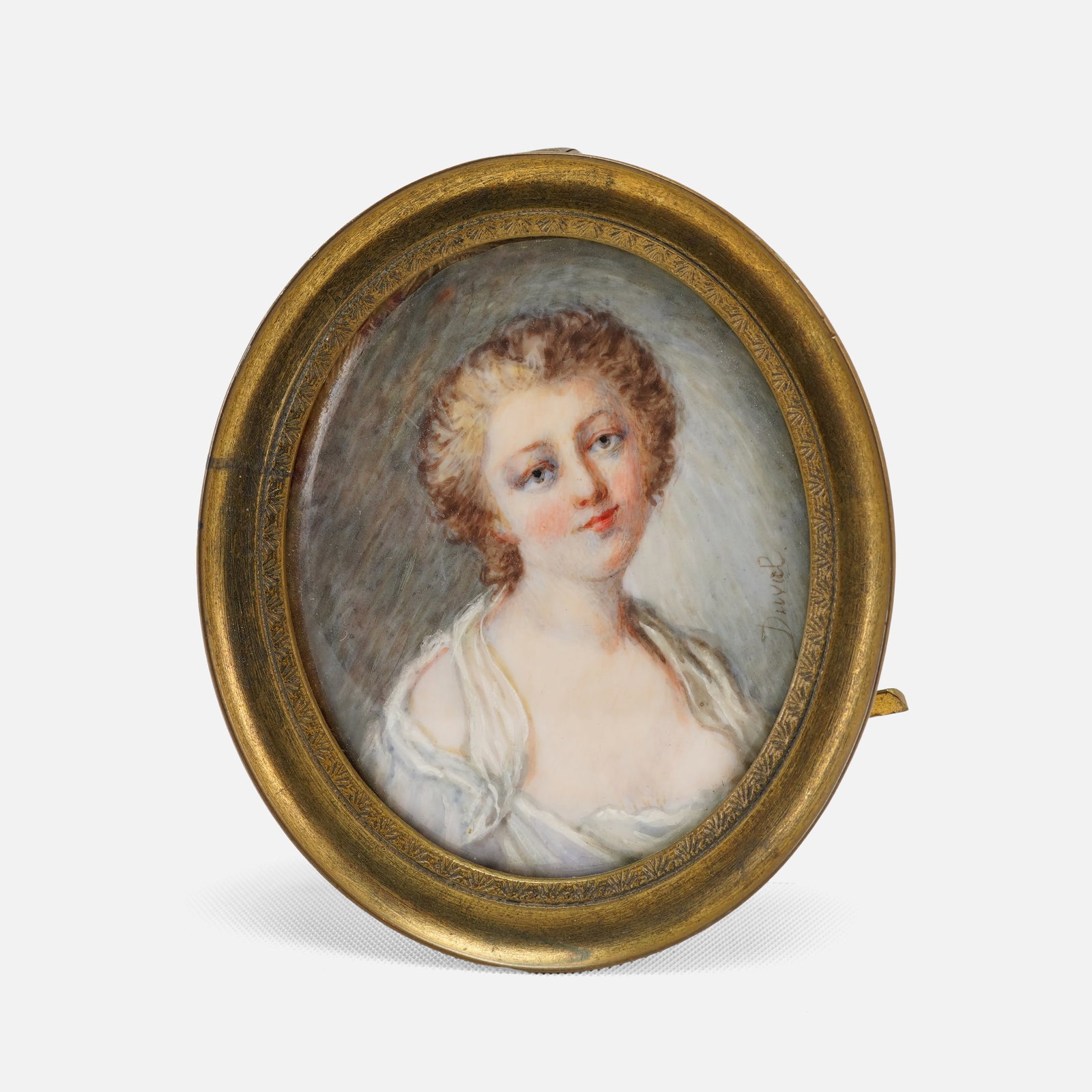 Antique Artist Signed Oval Miniature Watercolor Painting in Brass Frame: Very good with no cracks, chips, breaks or repairs. Approx. frame size 2 3/4" x 2 1/2". Likely French or English.