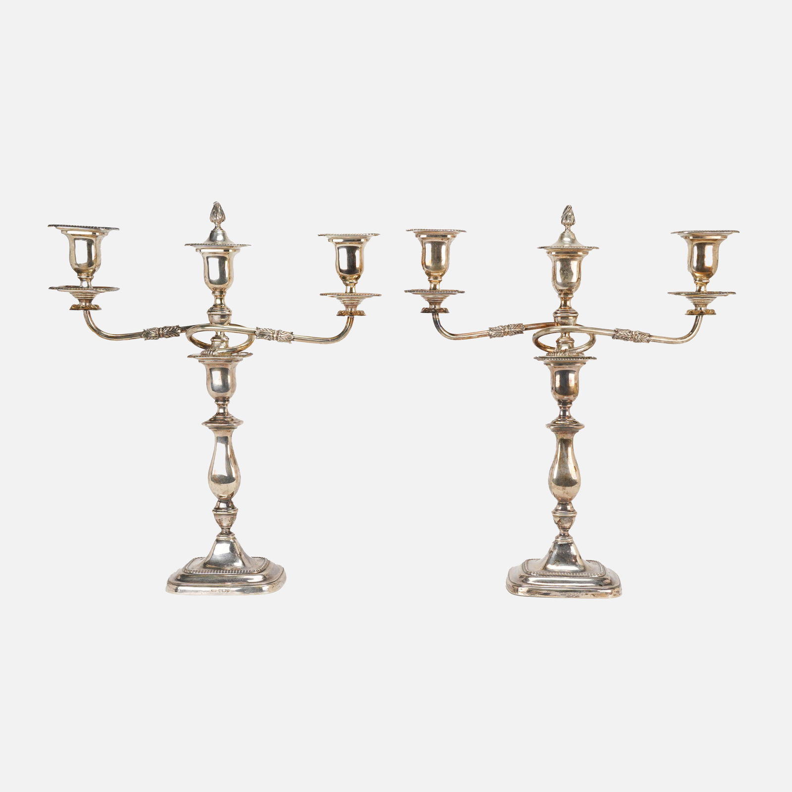 Pair  Antique English Sterling Silver Three-Light Candlesticks (1 of 13)