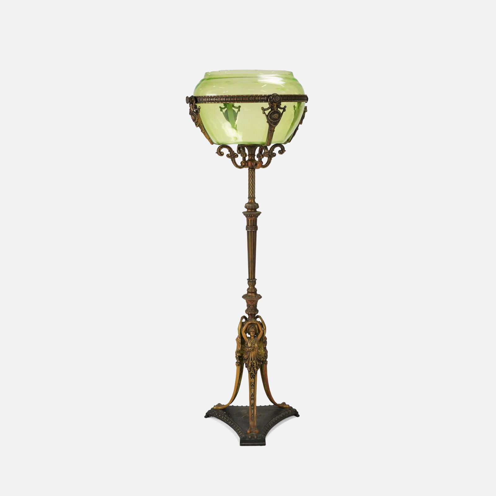 Antique Neoclassical Painted Cast Iron Standing Fish Bowl w/Green Glass Basin (1 of 9)