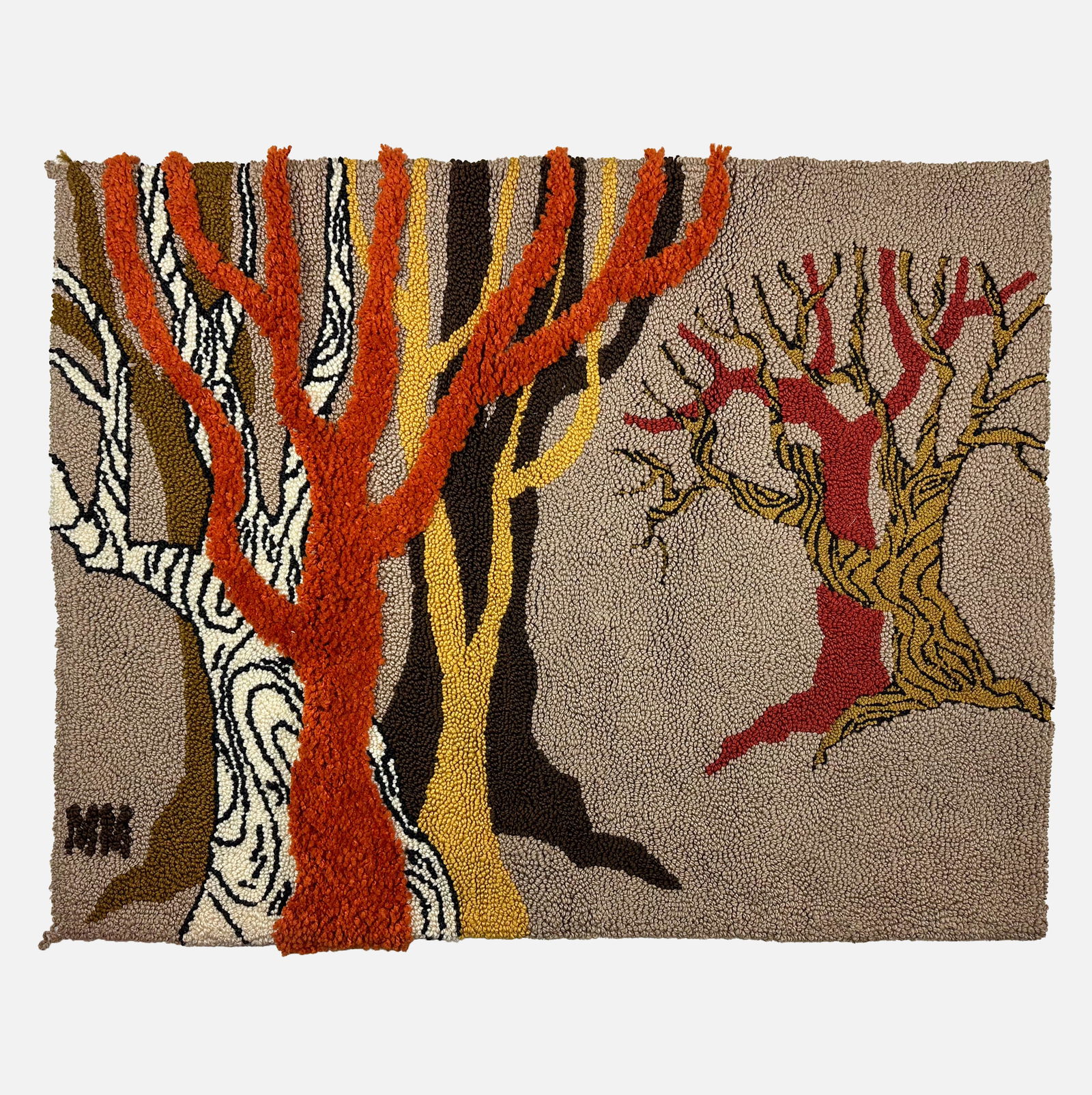 Signed Modernist Fiber Wall Hanging Art Forest Trees (1 of 3)