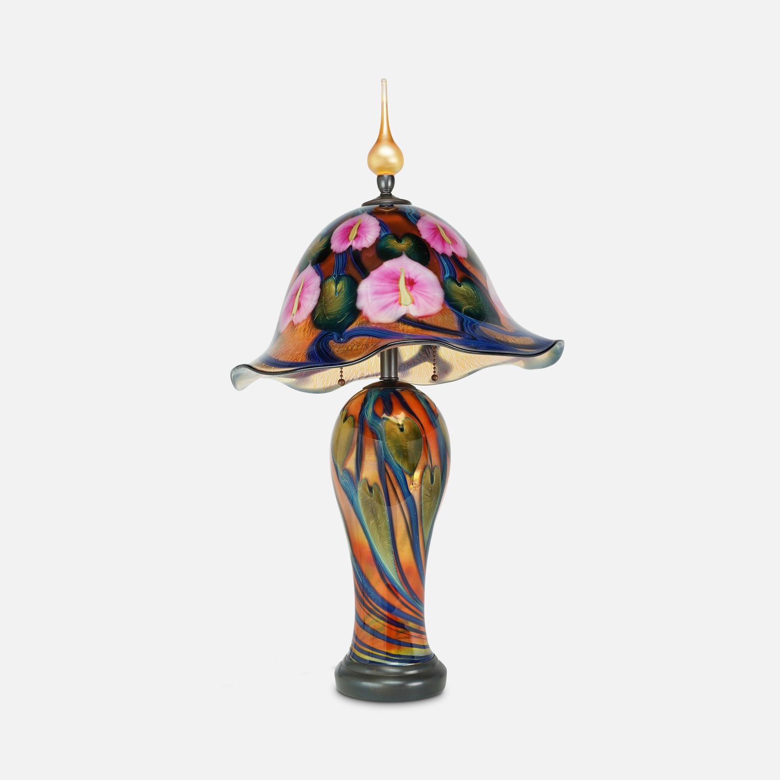 Daniel Lotton 1996 Iridescent Hand Blown Art Glass Lily Pad Lamp (1 of 7)