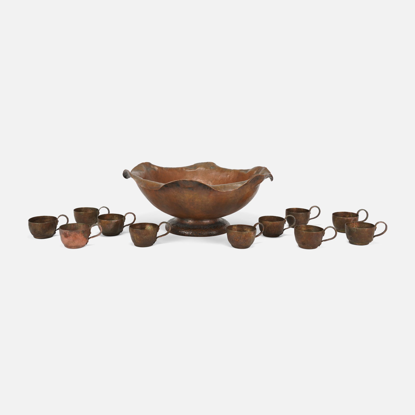 Mission Arts and Crafts Hand-Hammered Copper Punch Bowl with Eleven Cups (1 of 13)