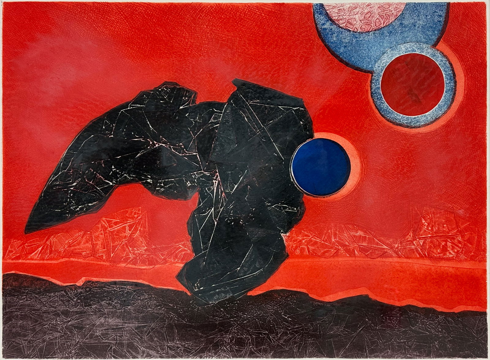 Gabor Peterdi RED ECLIPSE 1967 Pencil Signed and Numbered Etching Print (1 of 8)