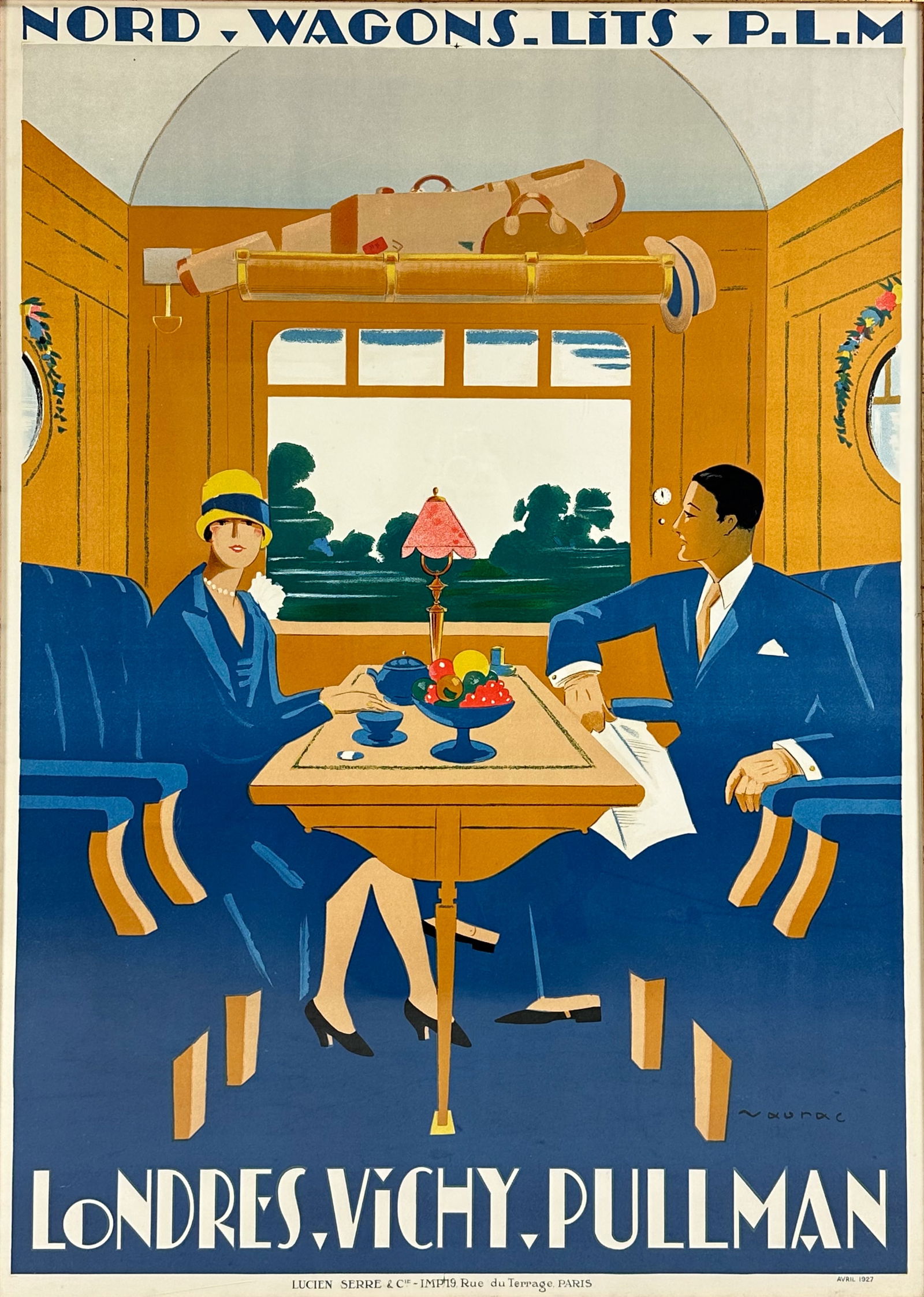 Jean-Raoul Naurac 1930s LONDRES VICHY PULLMAN Original Art Deco Railway Advertising Travel Poster (1 of 7)