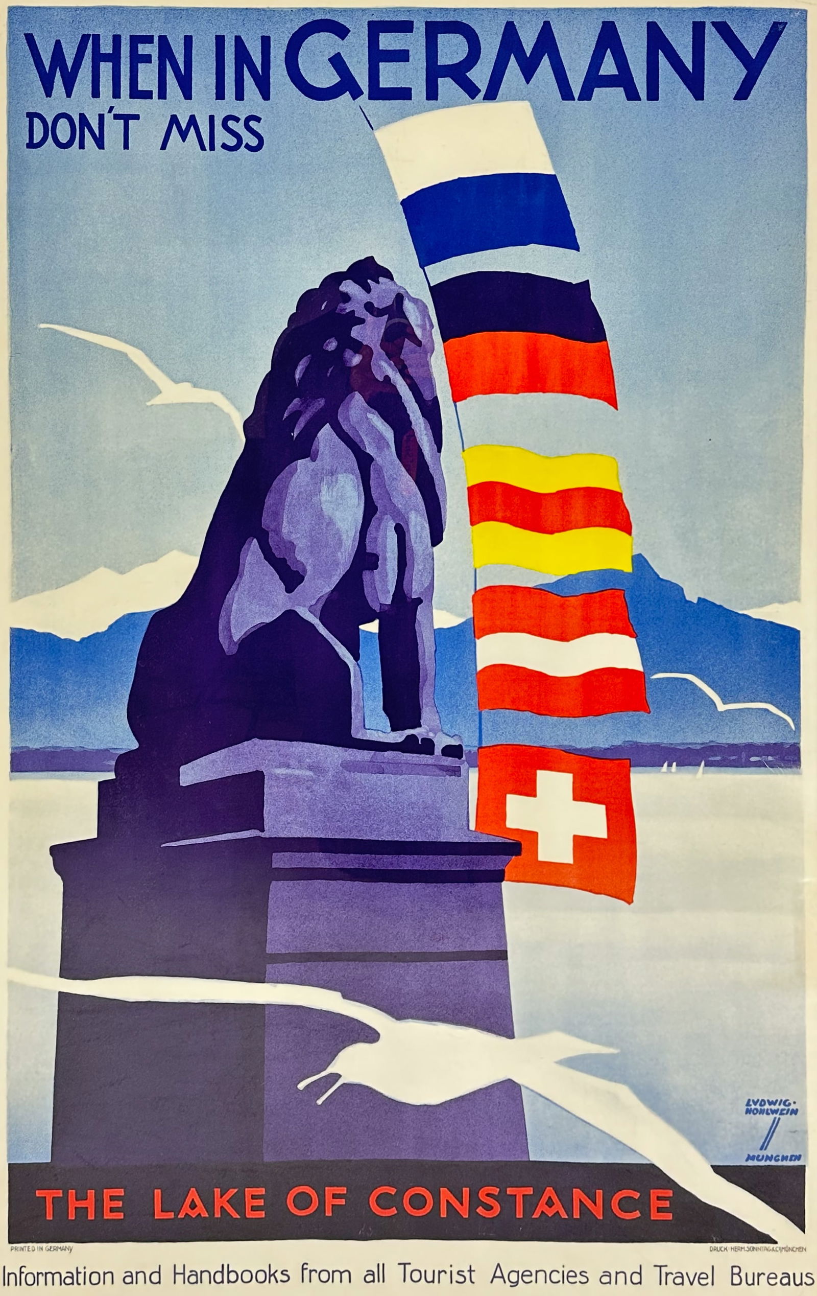 Ludwig Hohlwein 1930s German THE LAKE OF CONSTANCE Original Art Deco Advertising Travel Poster (1 of 7)