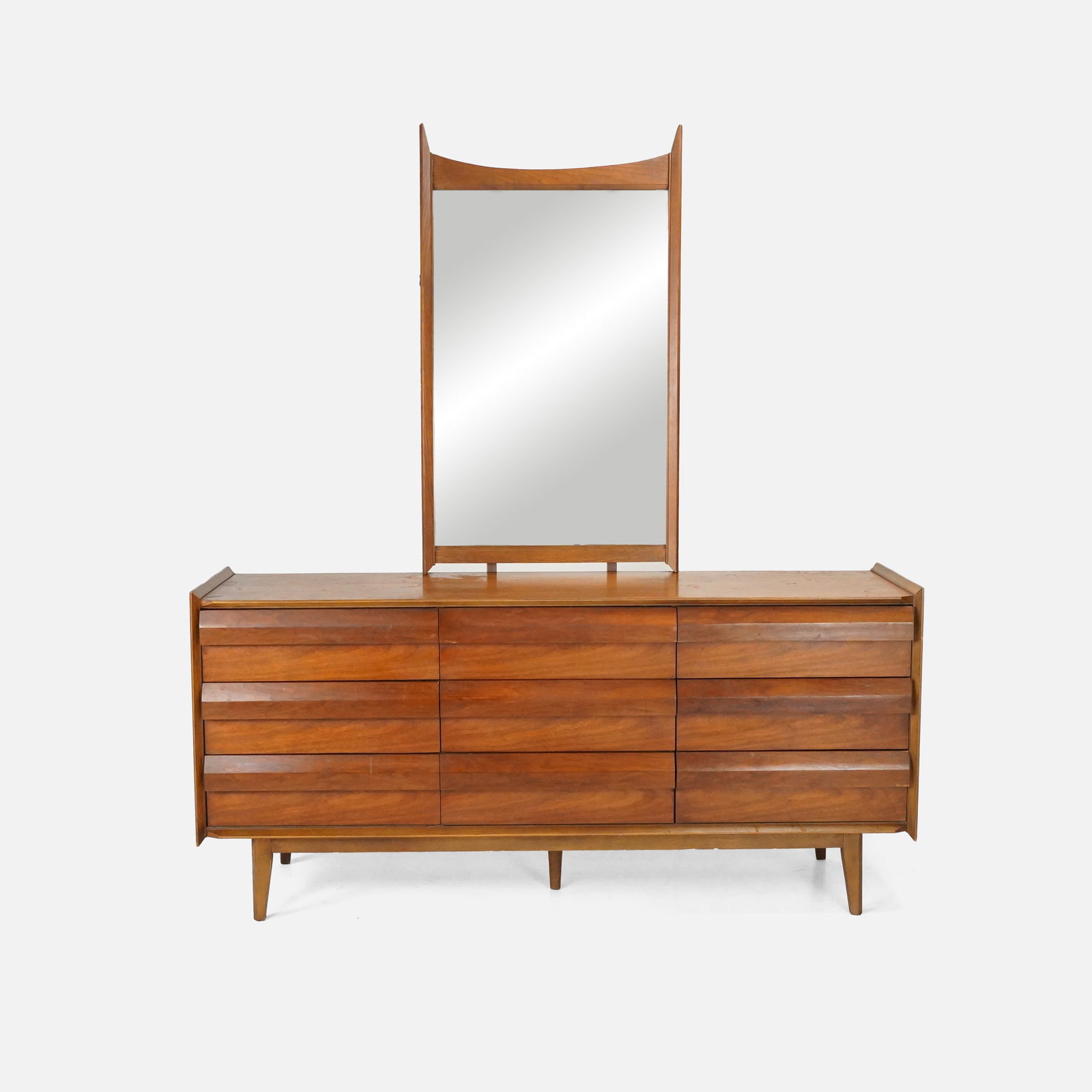 Lane First Edition Walnut 9-Drawer MCM Lowboy Dresser Vanity (1 of 11)