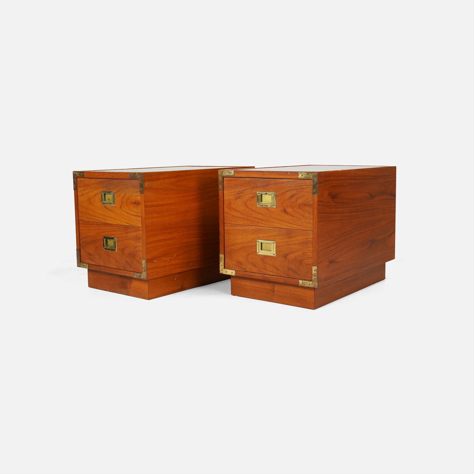 Pair Henredon Campaign Style Side End Table Chests w/Glass Tops (1 of 6)