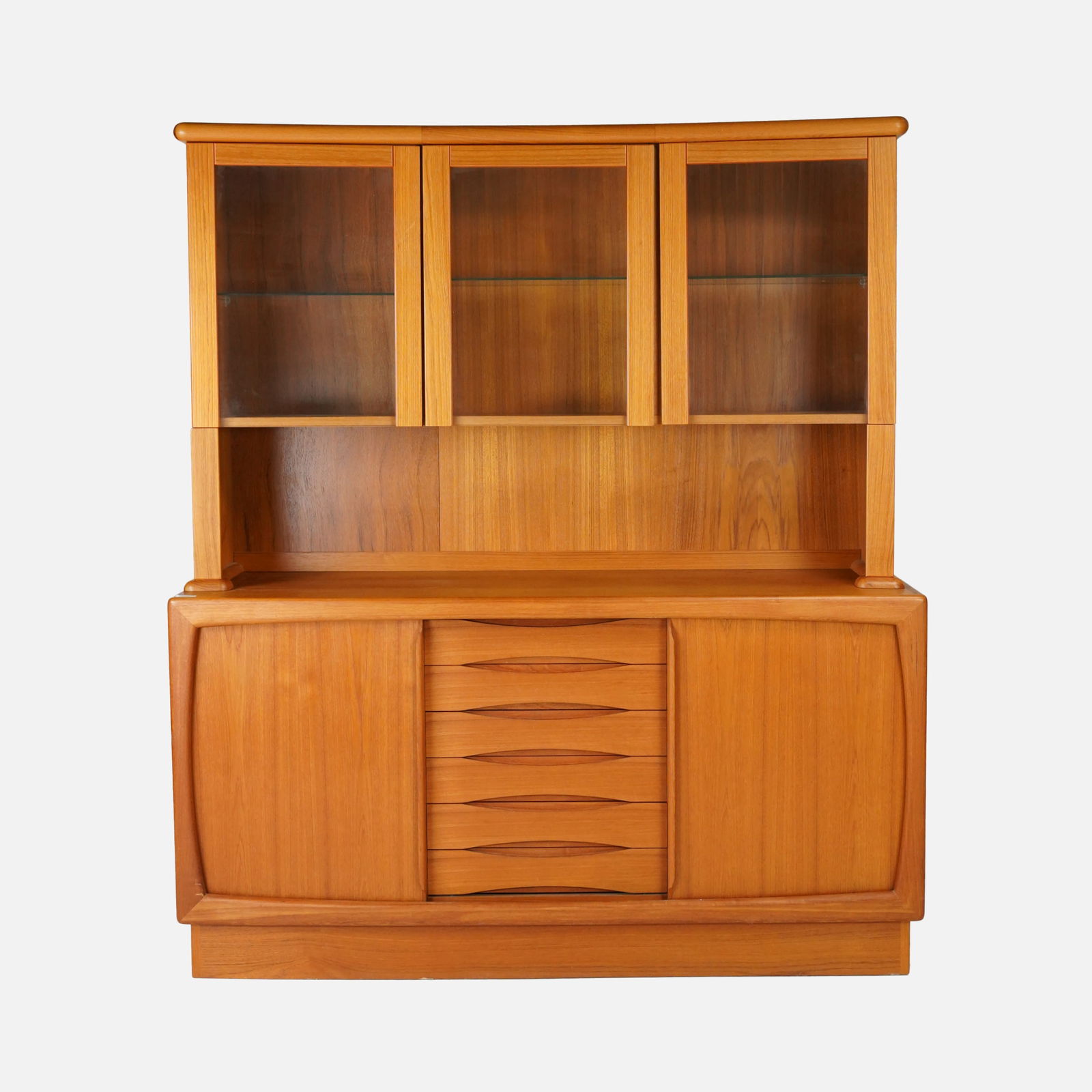Large 2-Piece Danish Modern Teak MCM Step-Back China Hutch Cabinet (1 of 12)