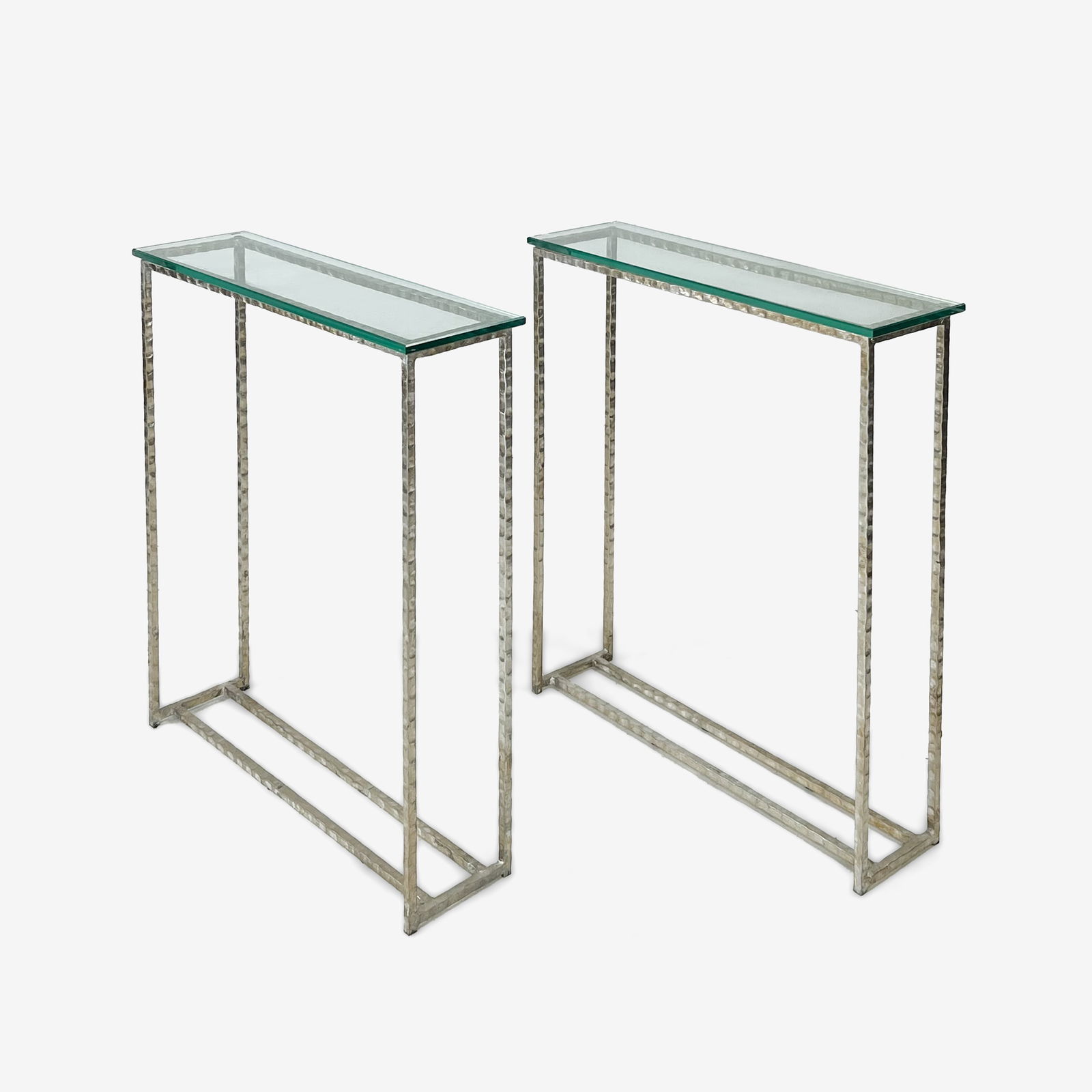 Pair Brutalist Glass and Hammered Metal Tall Side Tables (1 of 4)