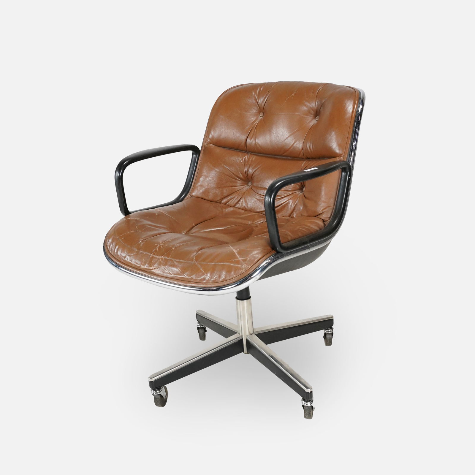 Charles Pollock for Knoll Brown Leather Rolling Executive Armchair (1 of 13)