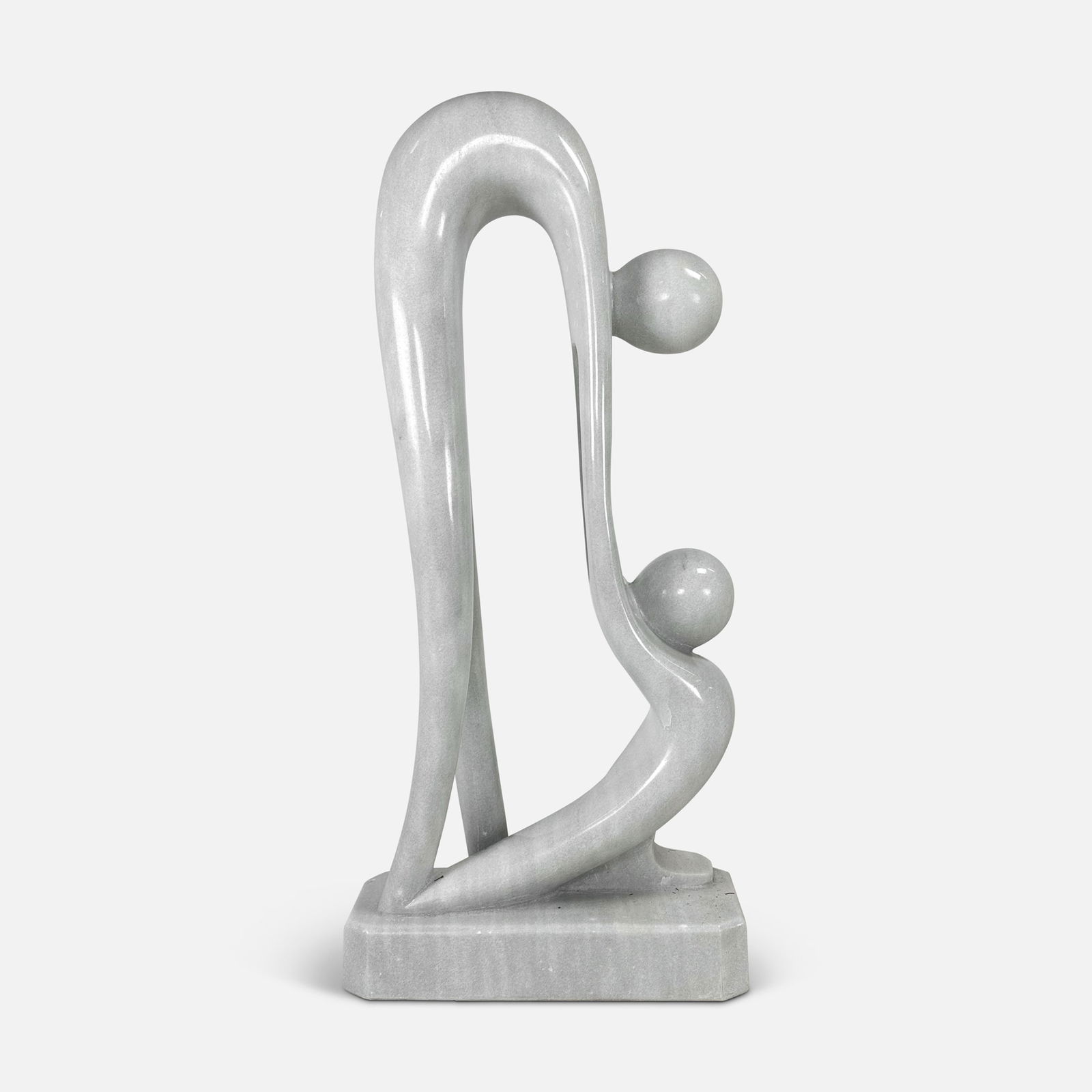 Life Size 52" Modernist White Carrera Marble Sculpture of Parent and Child (1 of 6)