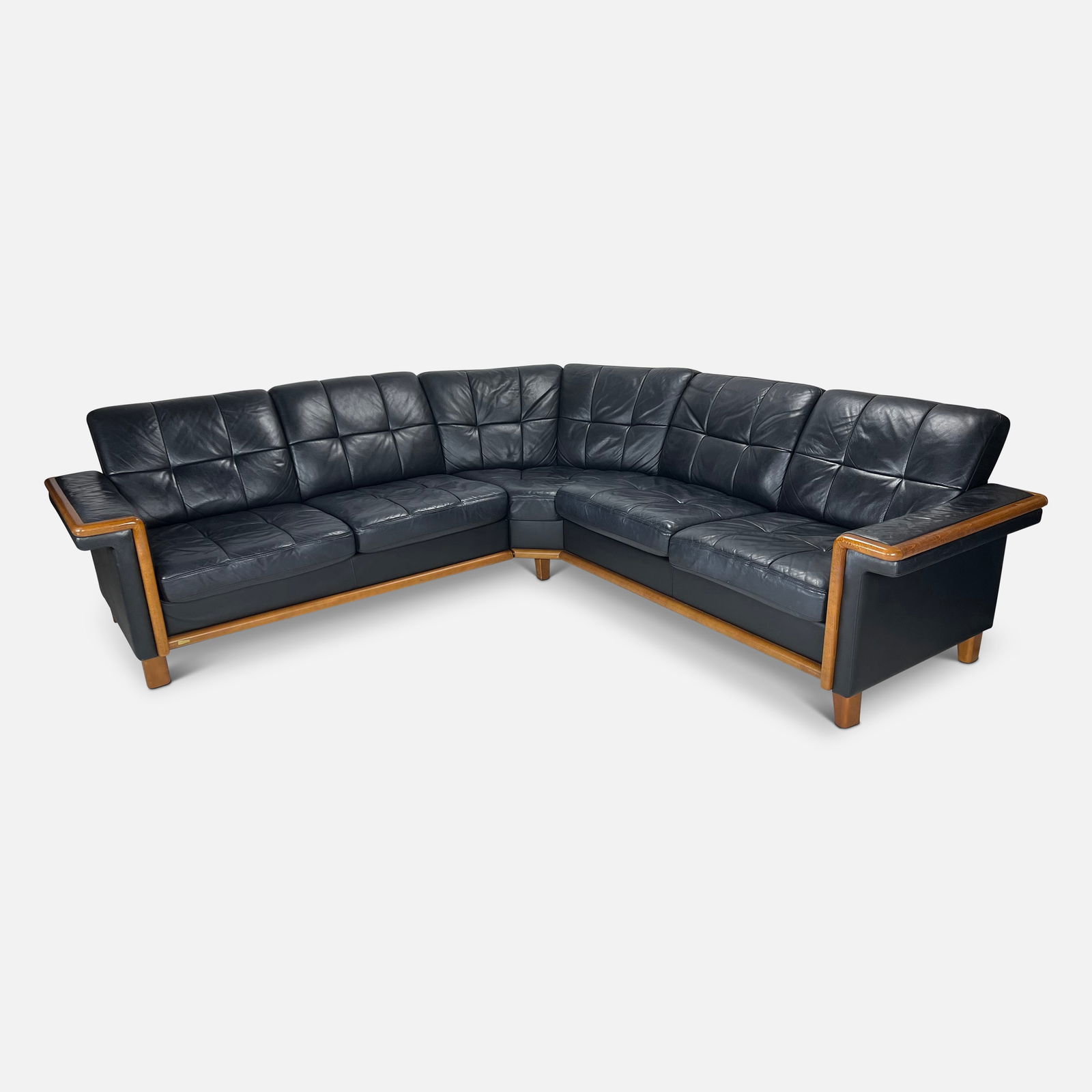 Ekornes 5-Seat Norwegian Modern Sectional Black Leather Sofa 3-Piece MCM Set (1 of 5)